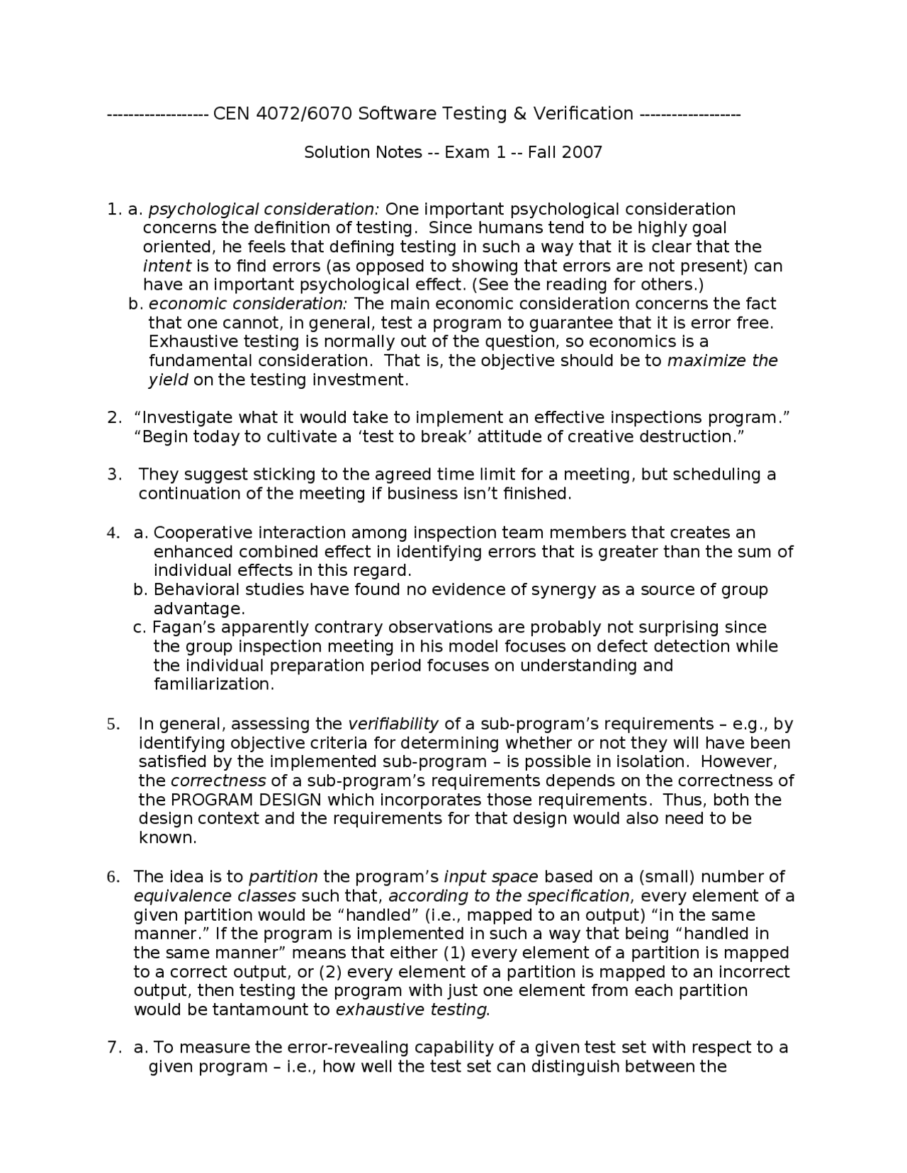 Software Testing and Verification - Notes for Exam 1 | CEN 4072 - Docsity