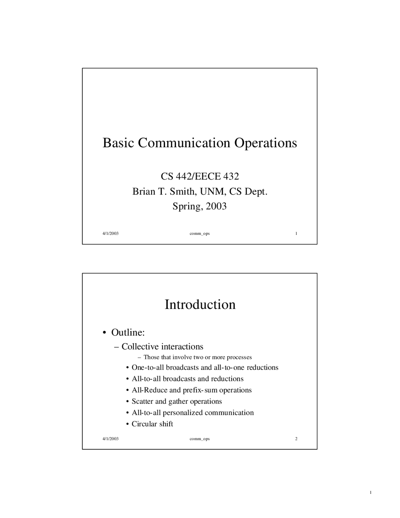 Basic Communication Operations - Lecture Slides | CS 442 - Docsity