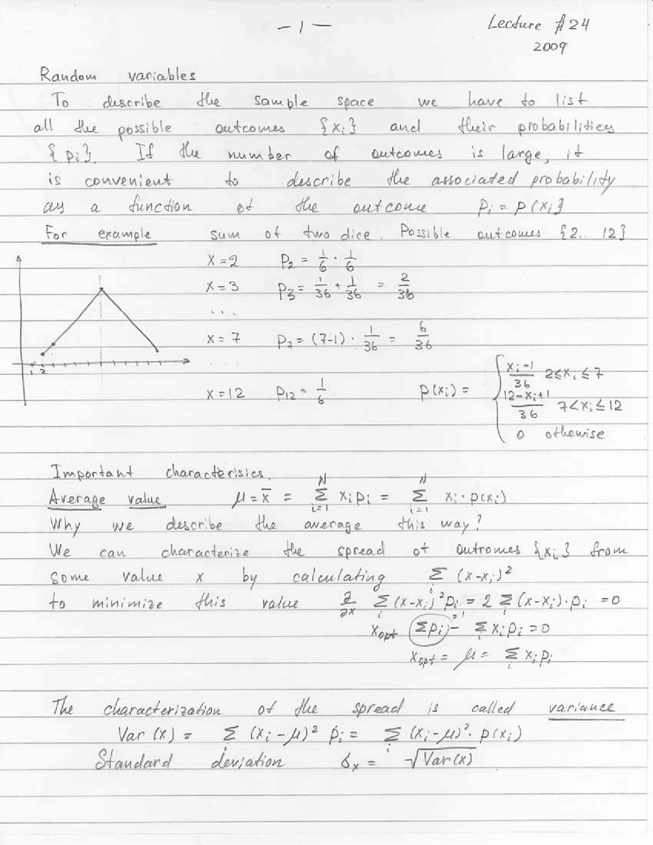 Random Variables with Examples in Physics - Handwritten Notes | PHYS ...