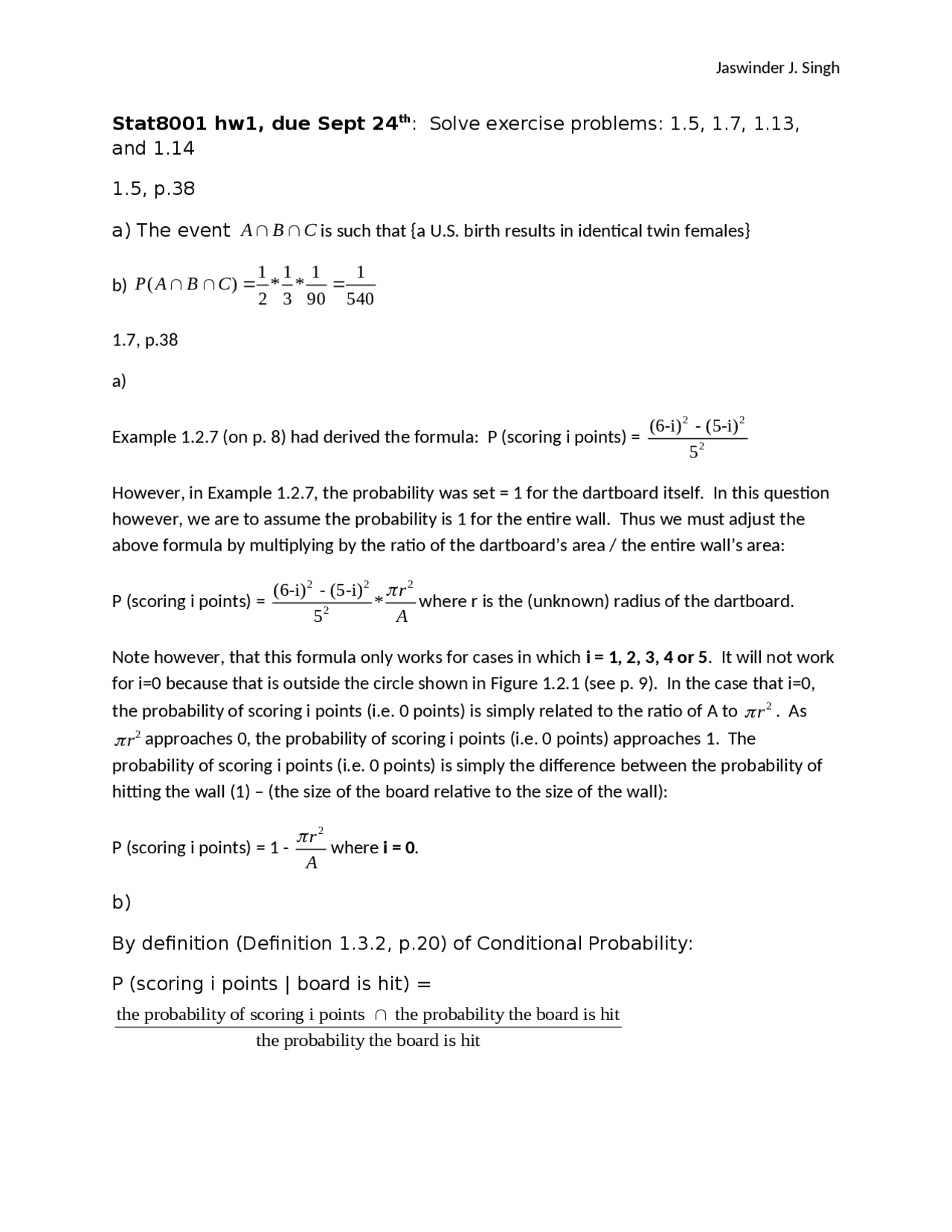 Probability Statistics Assignment 1 Answers.pdf Assignment 1 Problems - Probability and Statistics Theory I | STAT 8001 ...