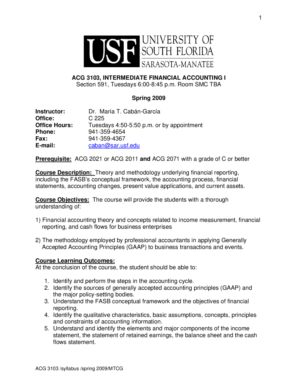 Outline for Intermediate Financial Accounting I | ACG 3103 - Docsity