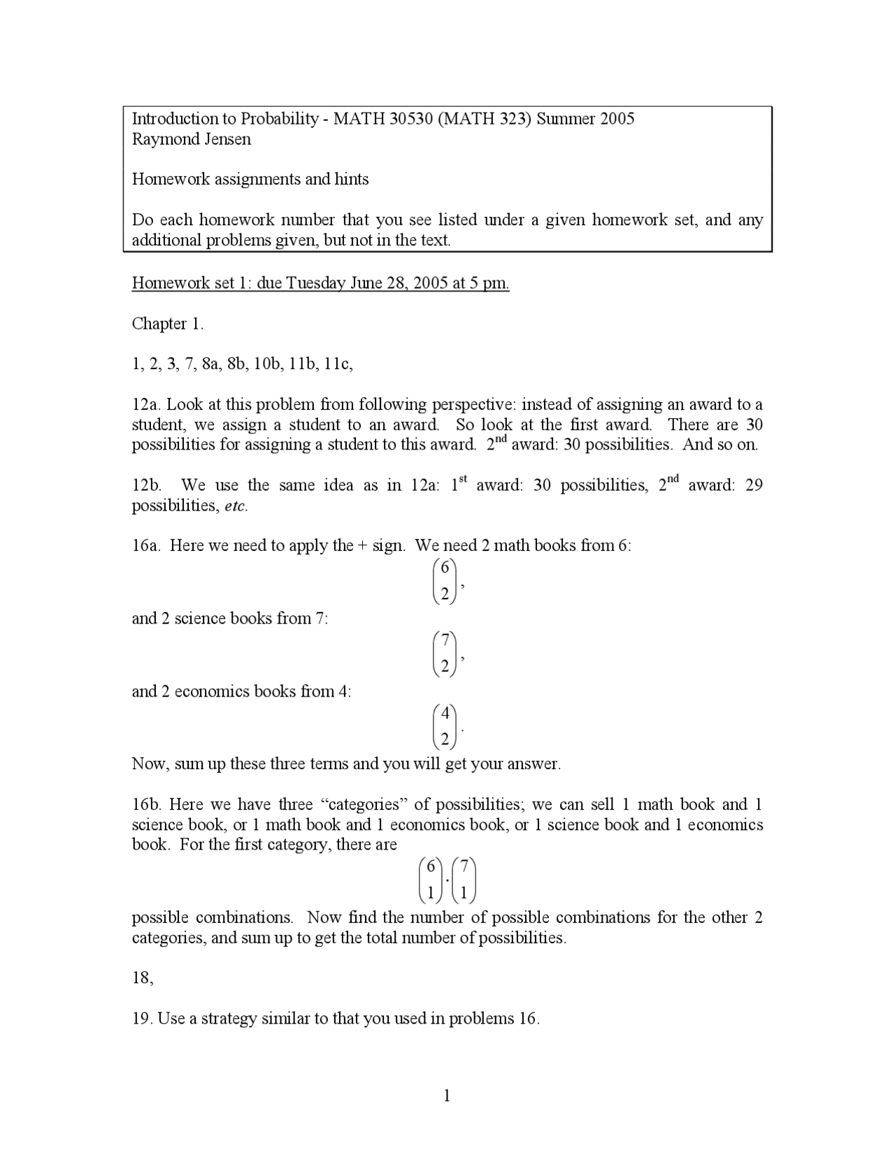 introduction to probability homework answers