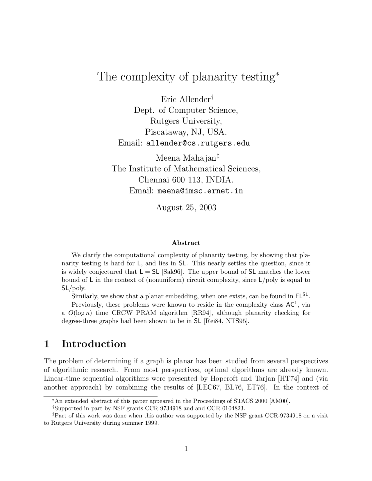 Introduction to Complexity of Planarity Testing - Paper | 400 411 - Docsity