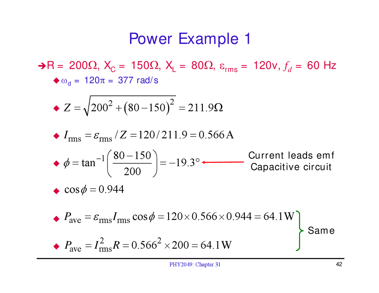 Power Example for Physics with Calculus 1 - Notes | PHY 2049 - Docsity
