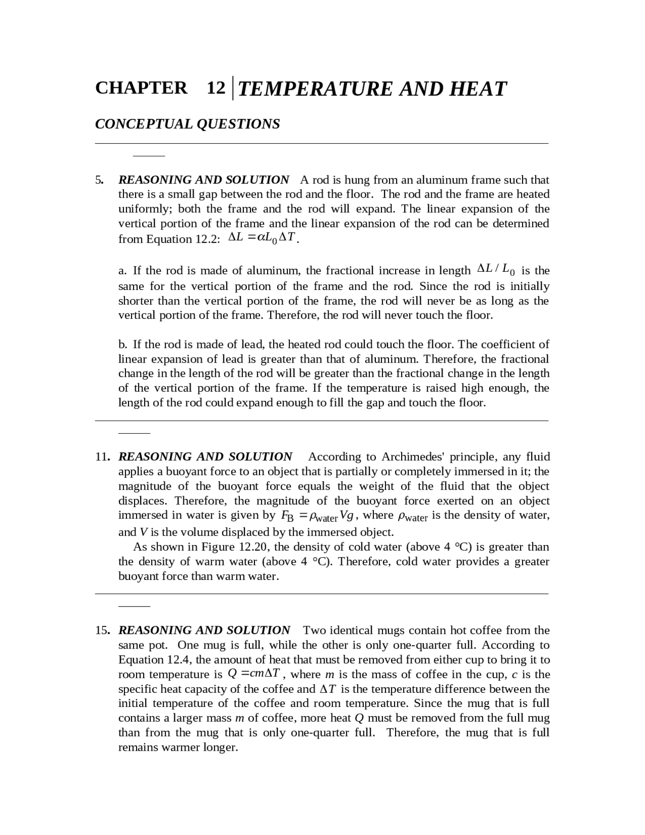 Temperature and Heat - Conceptual Questions | PHY 2053 - Docsity