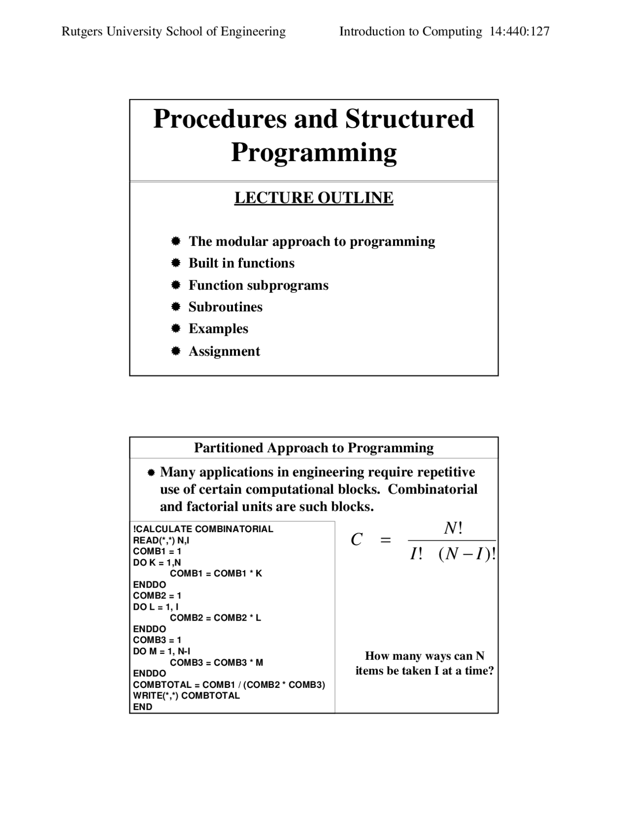 Lecture Slides on Procedures and Structured Programming | 440 127 ...