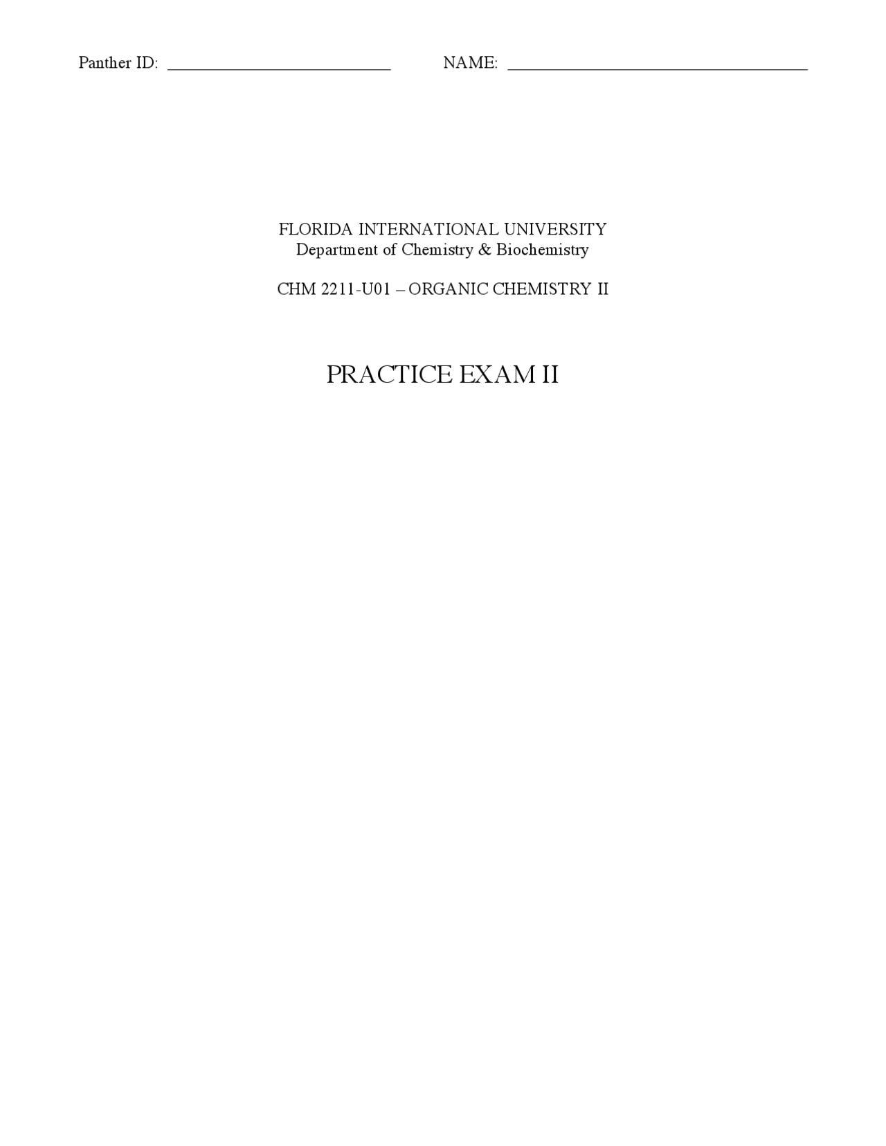 Practice Exam 2 - Organic Chemistry II - 2012 | CHM 2211 - Docsity