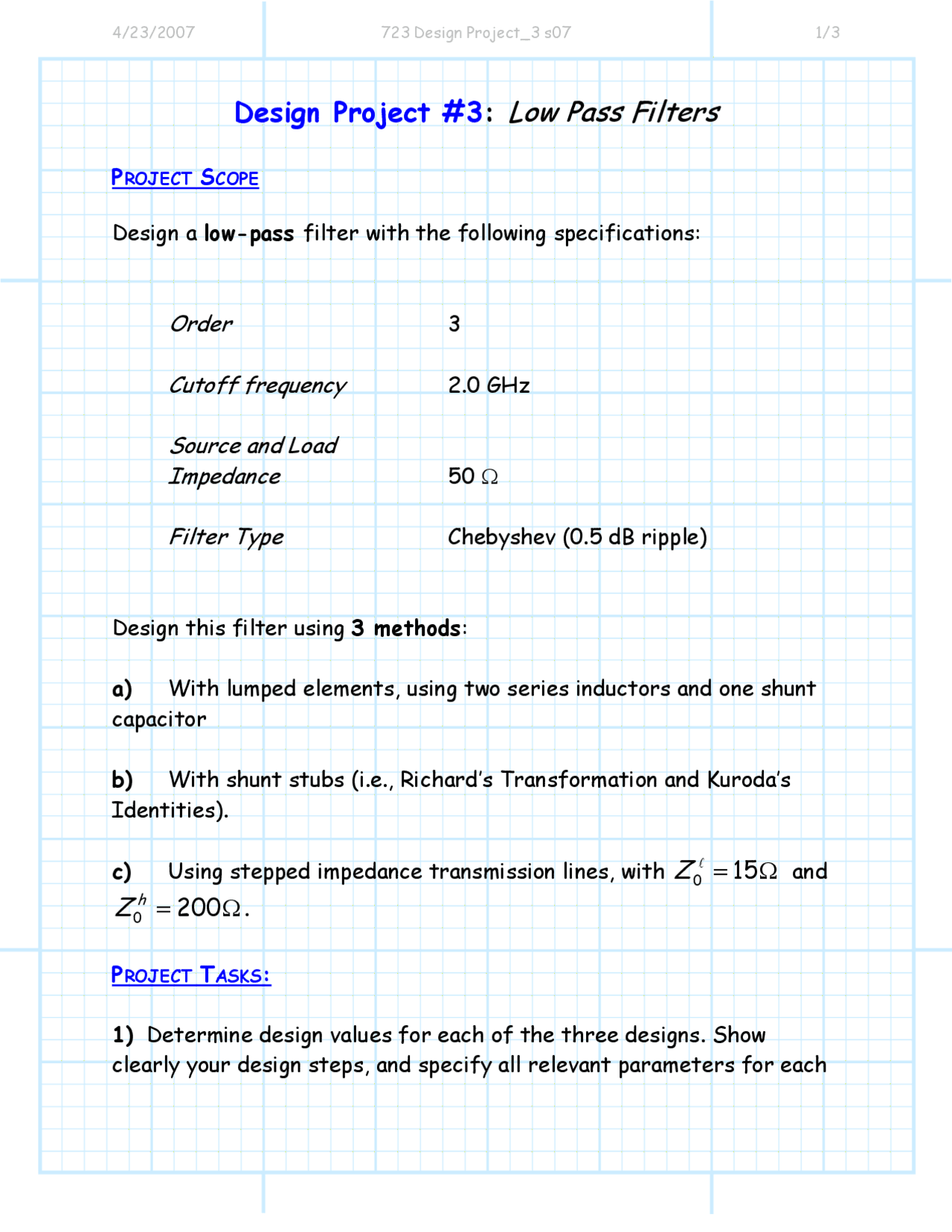 Design Project 3 for Low Pass Filters - Microwave Engineering | EECS ...