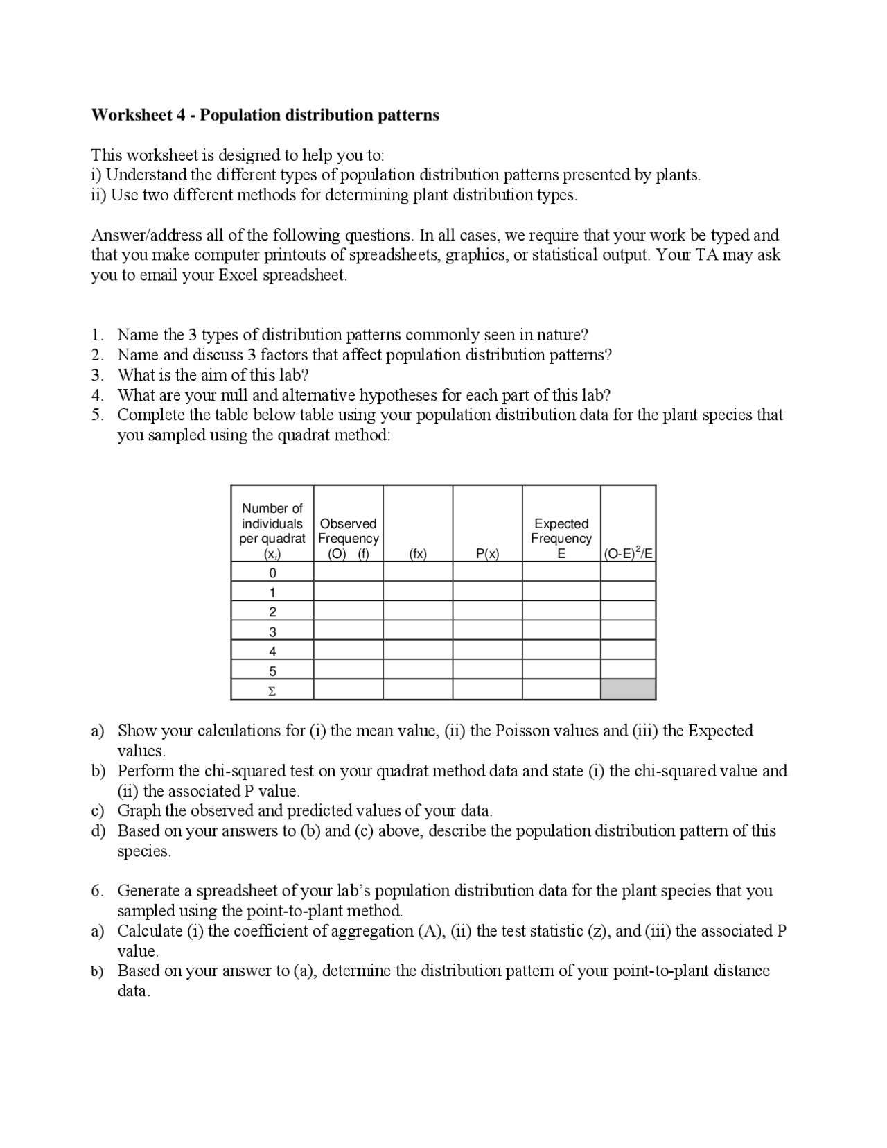 Worksheet 4: Population Distribution Patterns | PCB 3043 - Docsity