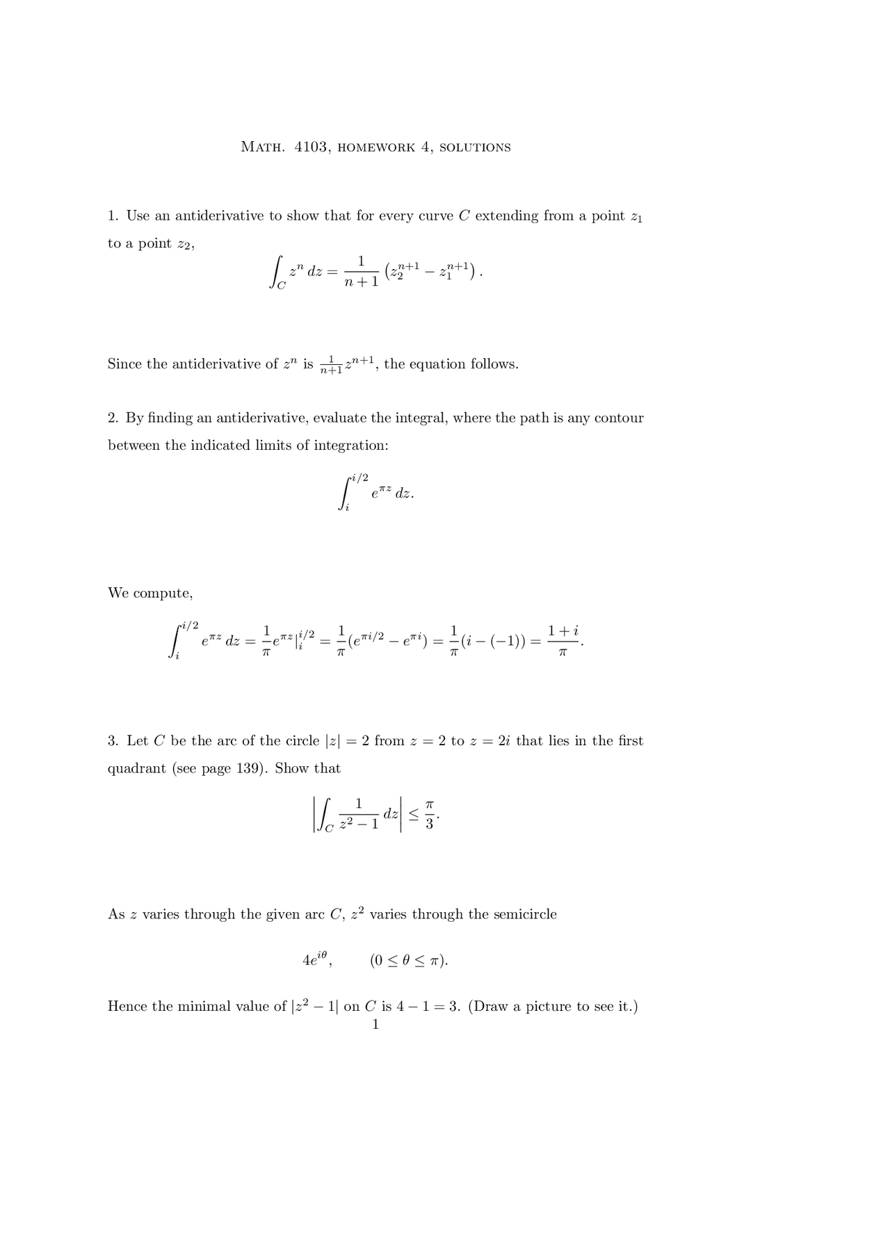 7 Problems on Functions of a Complex Variable - Assignment 4 | MATH ...