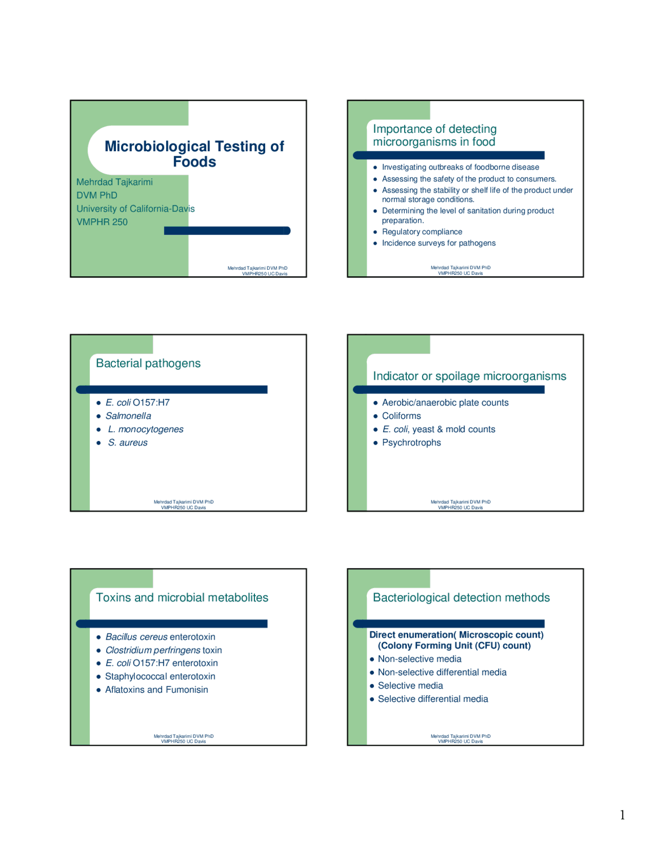 Microbiological Testing of Foods - Lecture Slides | PHR 250 - Docsity