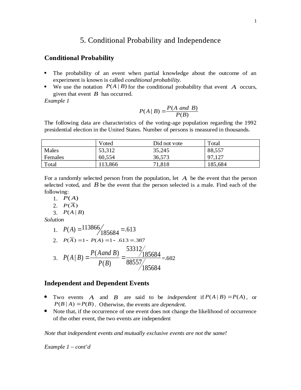 Conditional Probability and Independence - Introduction to Statistics I ...