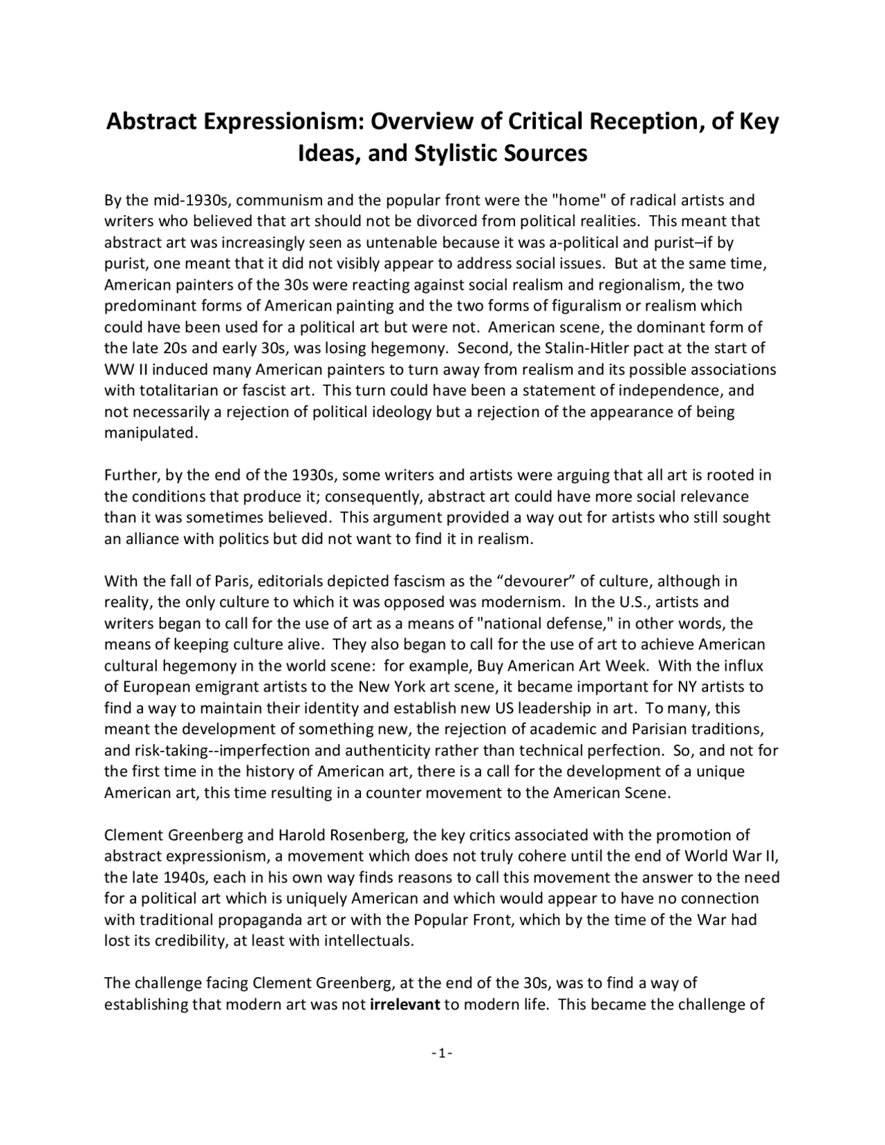 Abstract Expressionism: Overview of Critical Reception, of Key Ideas ...