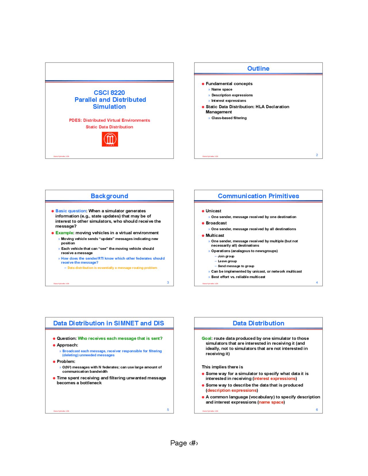 Lecture Slides on Data Distribution in SIMNET and DIS | CSCI 8220 - Docsity