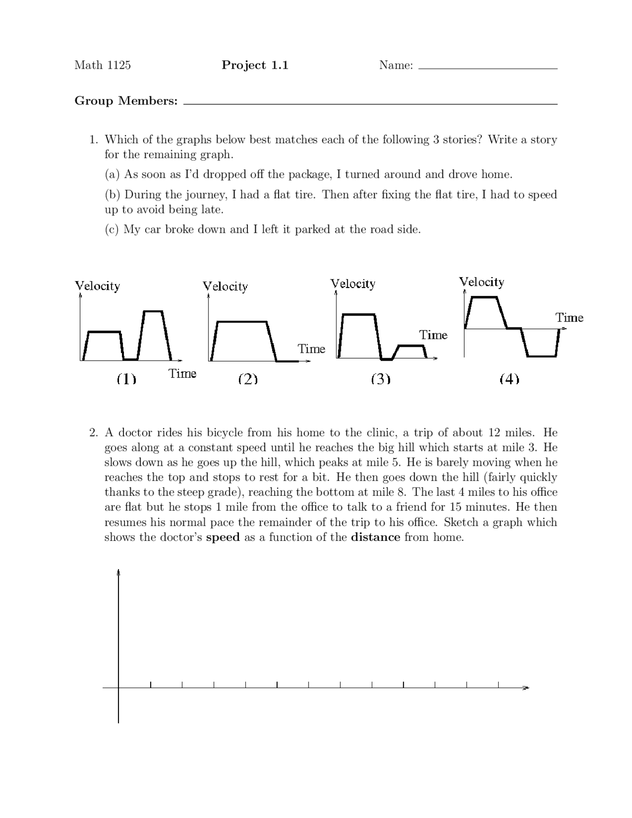 3 Questions in Project for Calculus I | MATH 1125 - Docsity