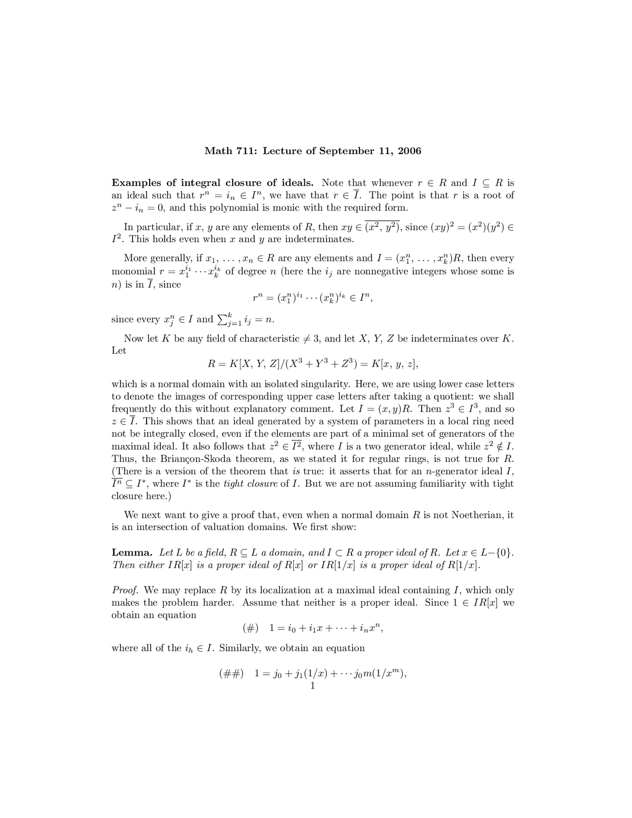 Notes On Examples Of Integral Closure Of Ideals Advance Algebra Math 711 Docsity