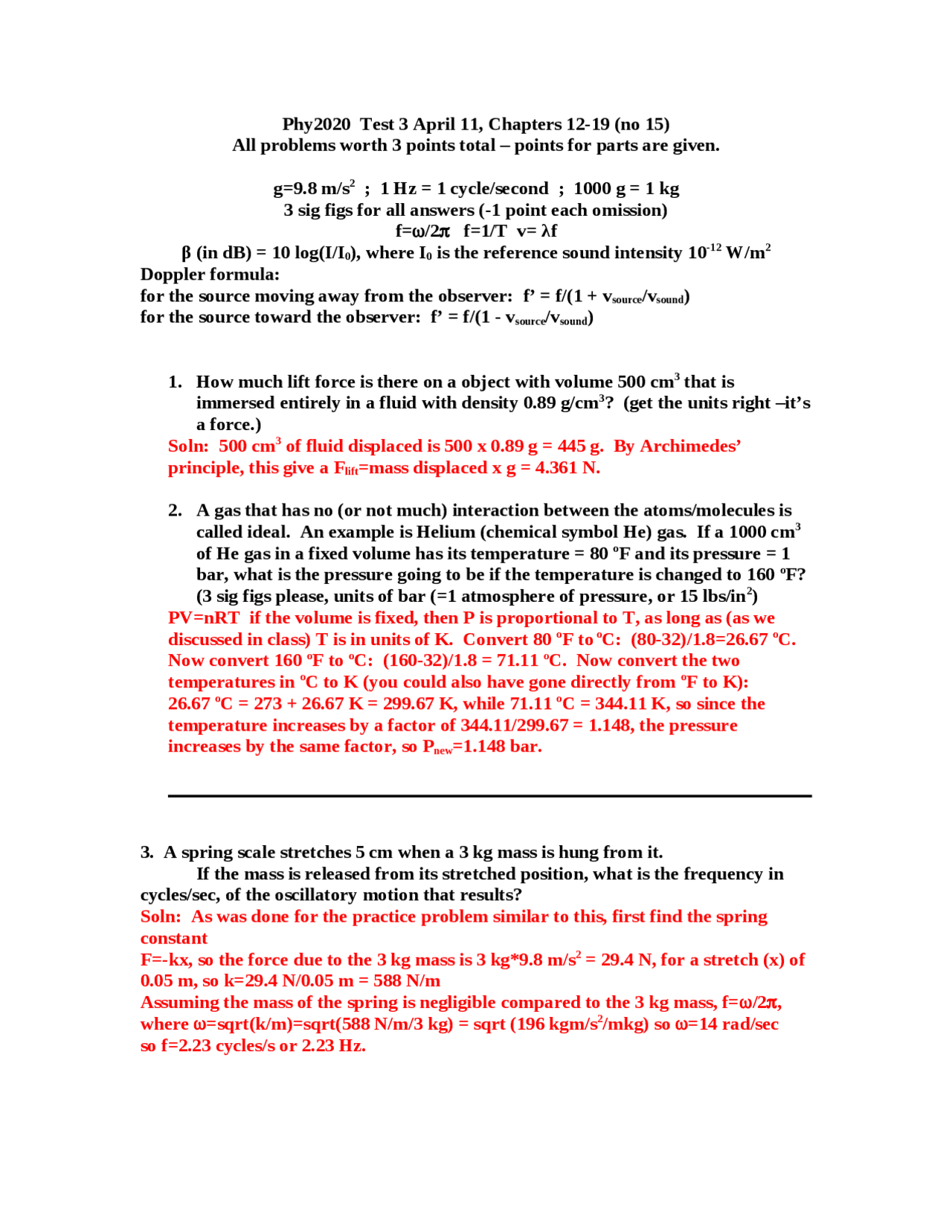 9 Solved Questions Examination 3 Phy Docsity