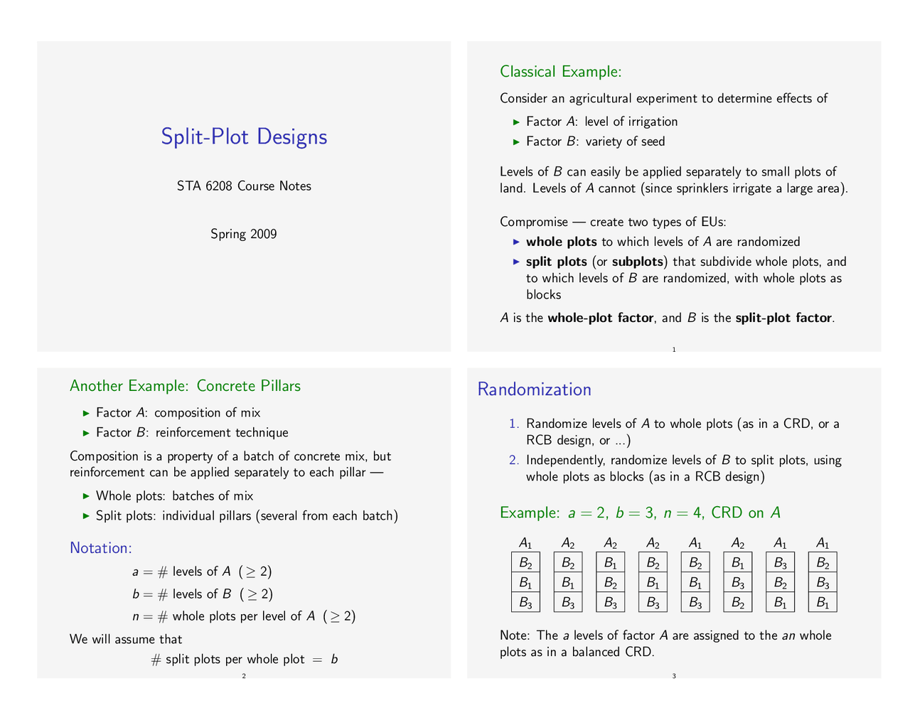 Split Plot Designs - Lecture Slides | STA 6208 | Study notes Statistics ...