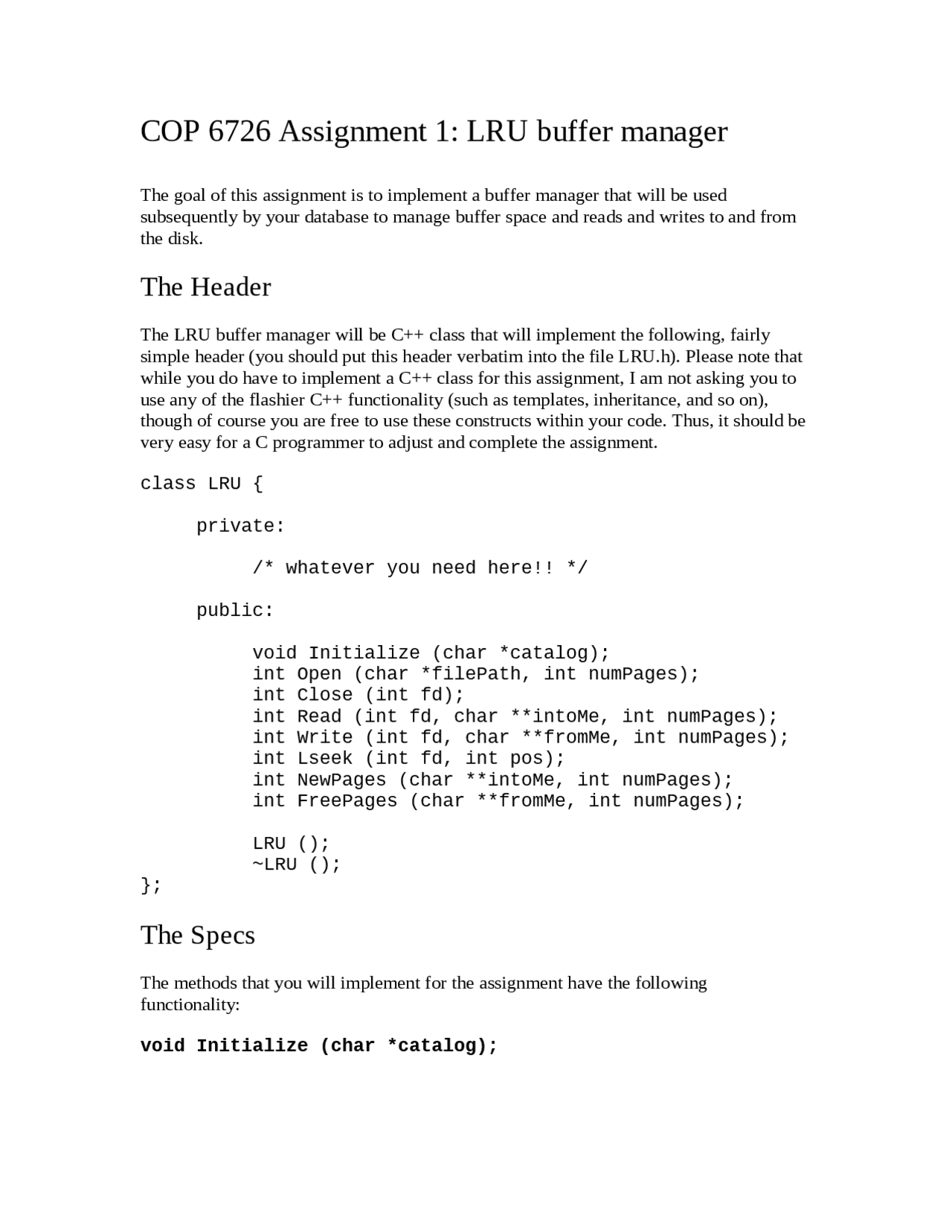 LRU Buffer Manager Assignment 1 Database System Implementation