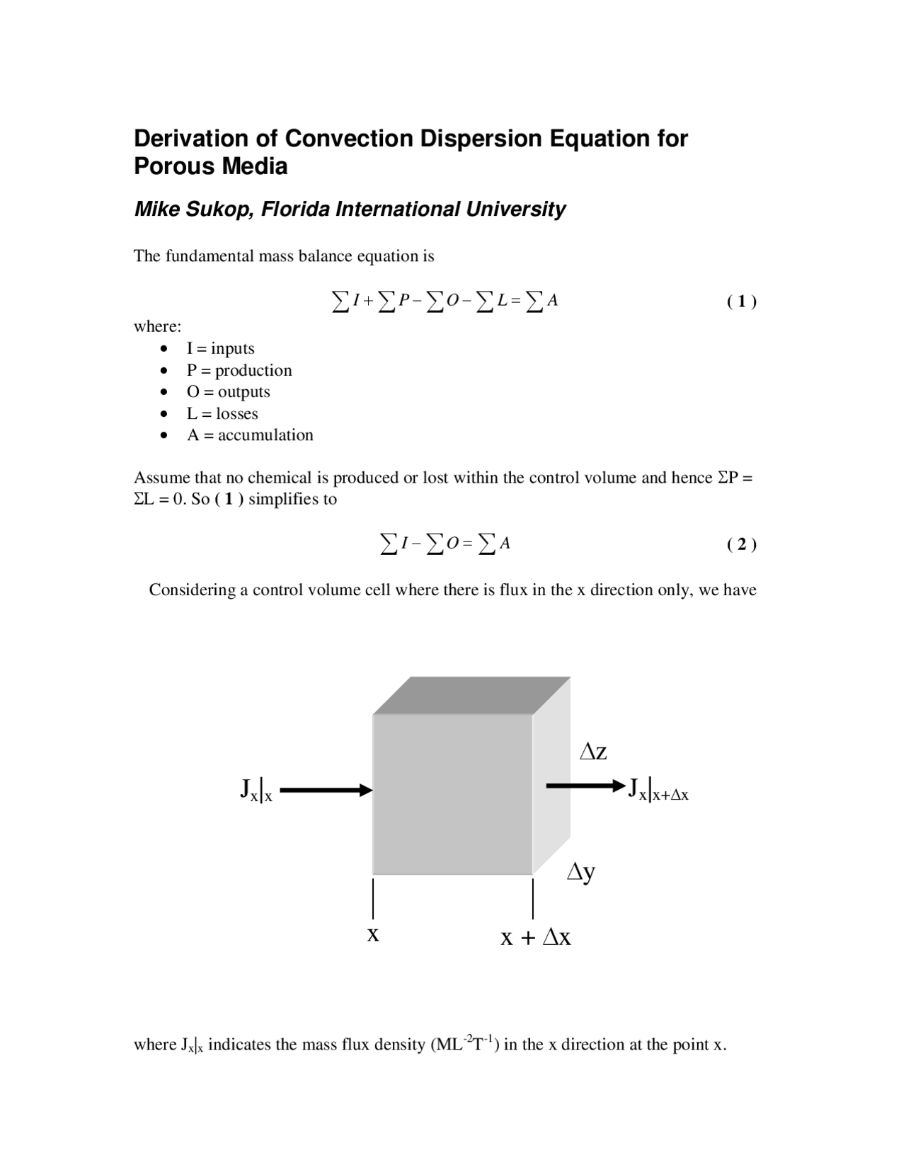 Derivation of Convection Dispersion Equation for Porous Media | GLY ...