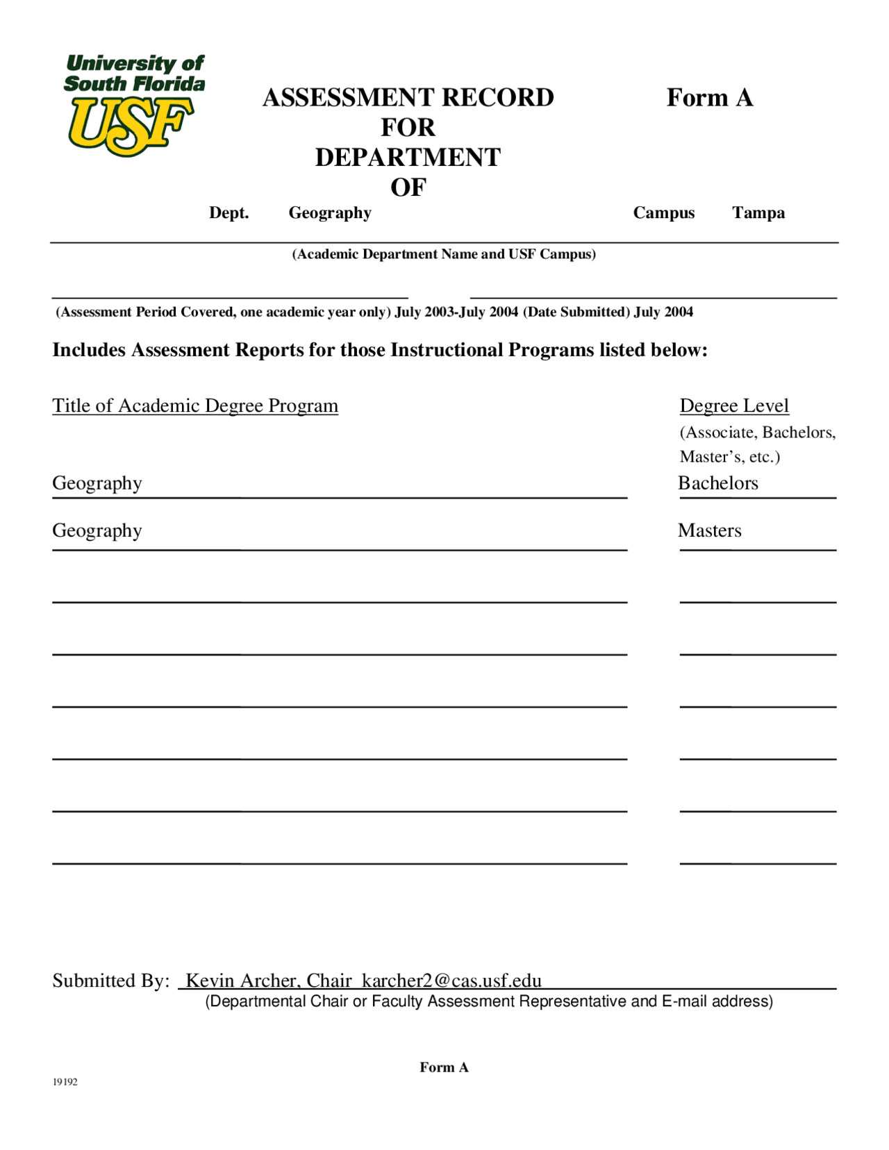 Academic Degree Program - Assessment Report | GEO 4933 - Docsity