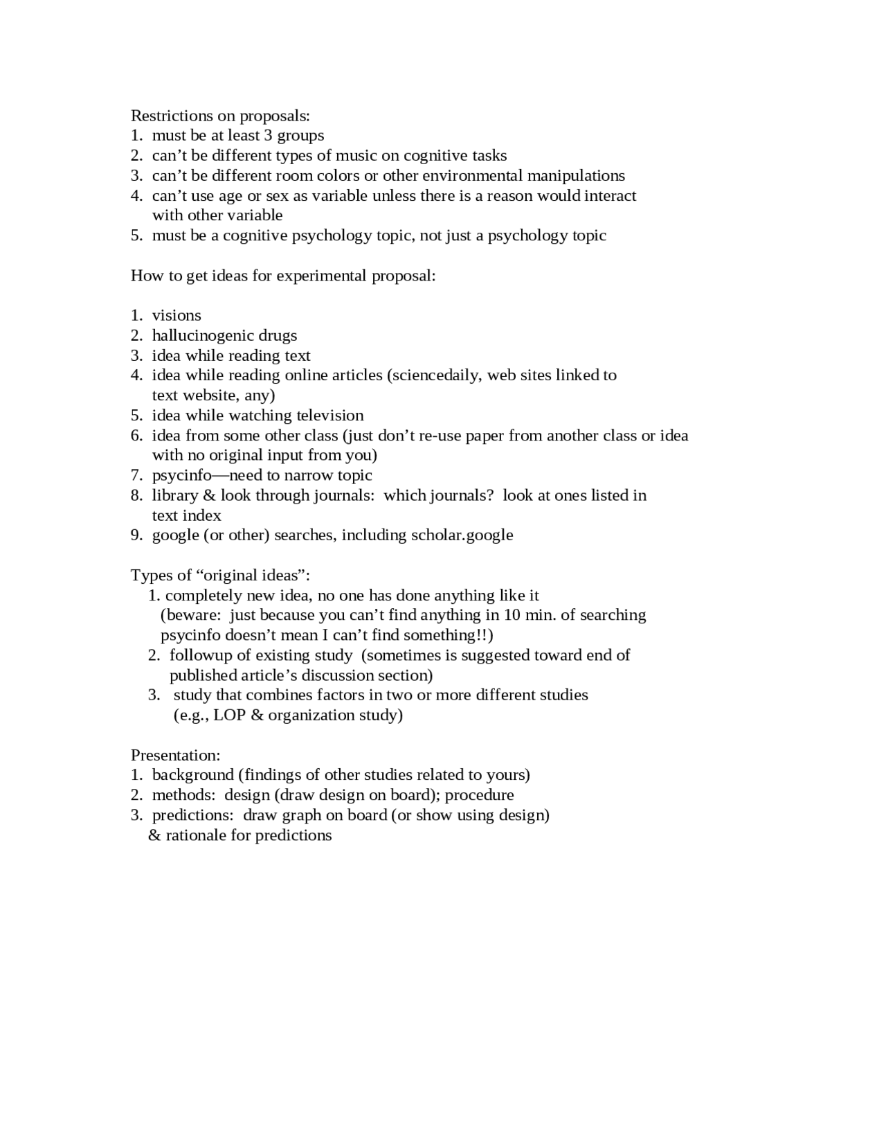 Types of Original Ideas and Restrictions on the Proposal | PSYC 420 ...