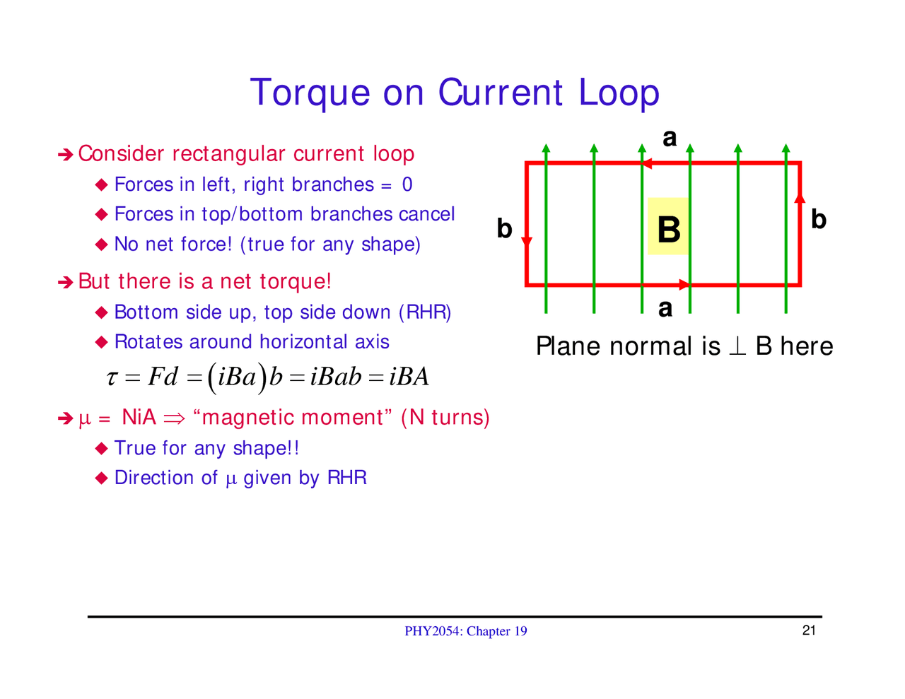 Torque on Current Loop - Lecture Slides | PHY 2054 - Docsity