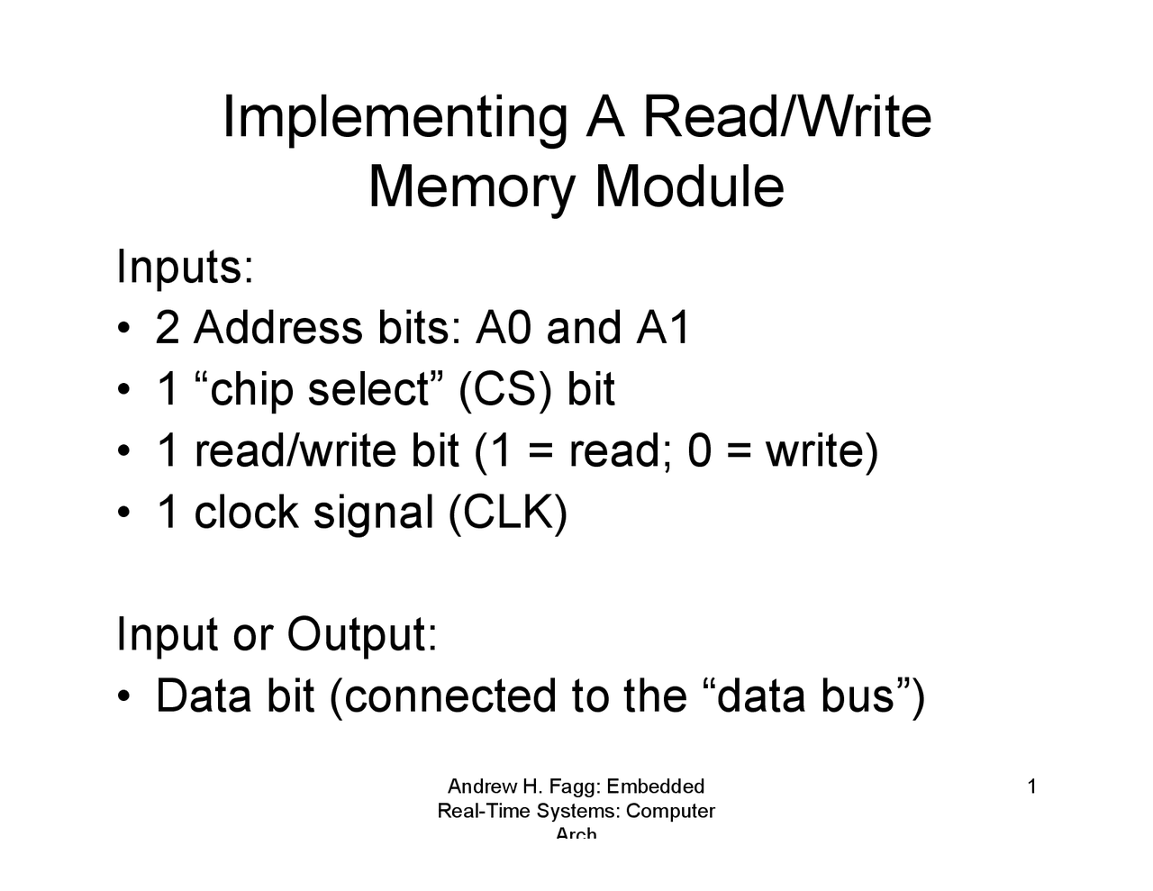 Implementing a Read and Write Memory Module AME 3623 Docsity