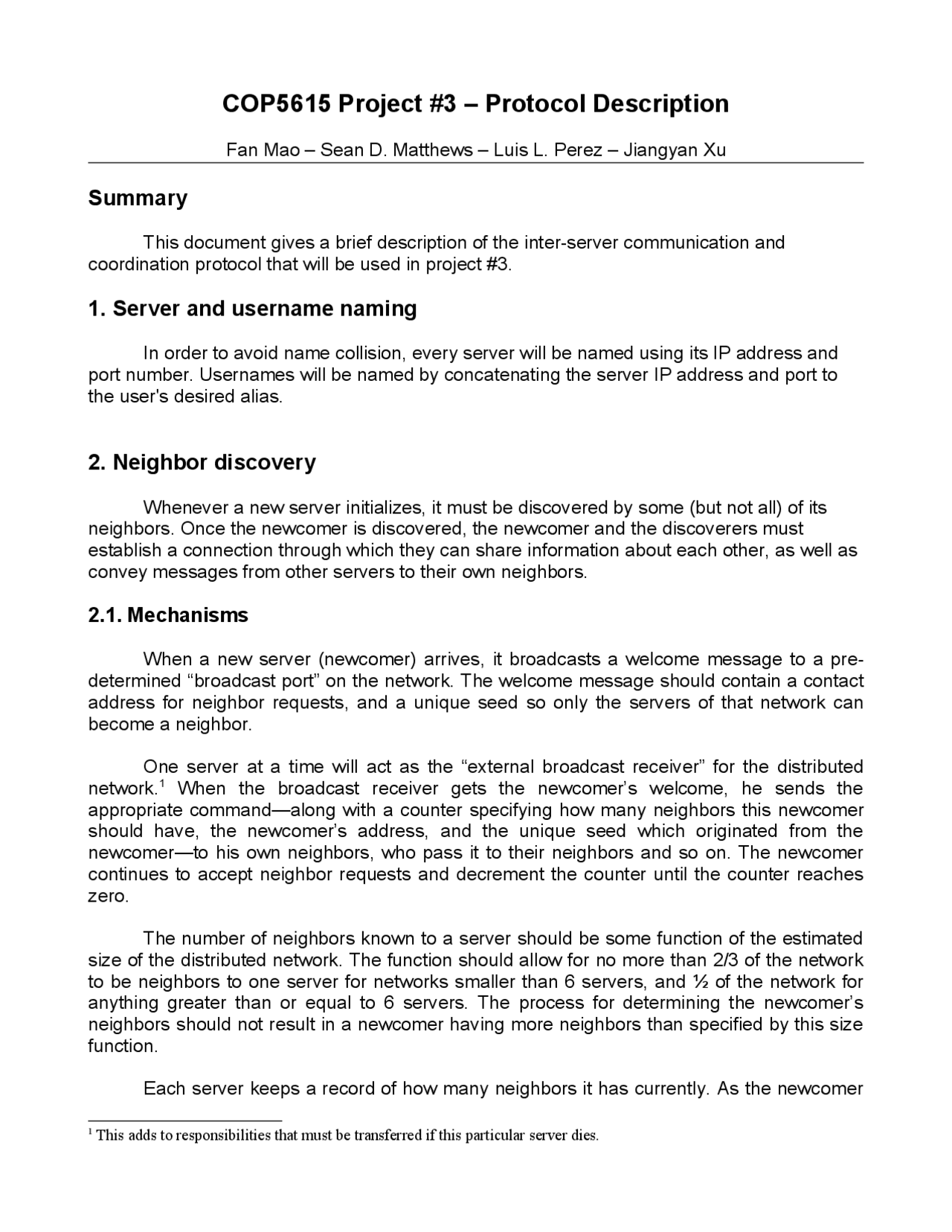 Example Project Information Protocol Protocol Description - Project 3 | COP 5615 - Docsity