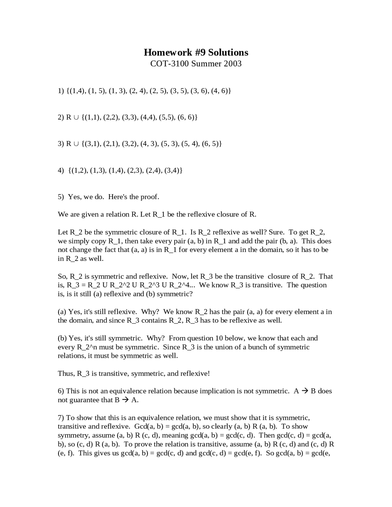 Applications Of Discrete Structures - Homework 9 Solutions | COT 3100 ...