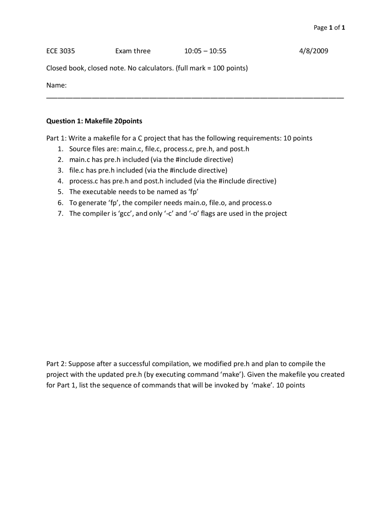 Practice Exam 3 - Computing Mechanisms | ECE 3035 - Docsity
