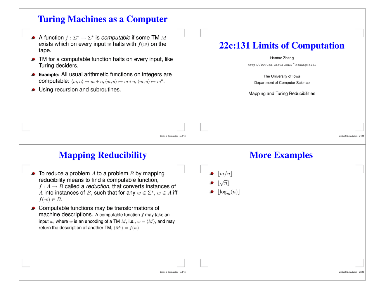 Limits of Computation - Lecture Slides | 22C 131 - Docsity