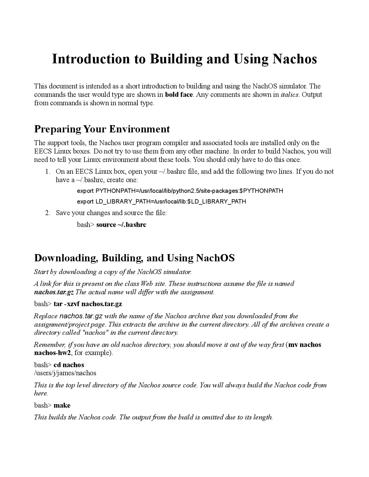 Introduction to Building and Using Nachos | EECS 678 - Docsity