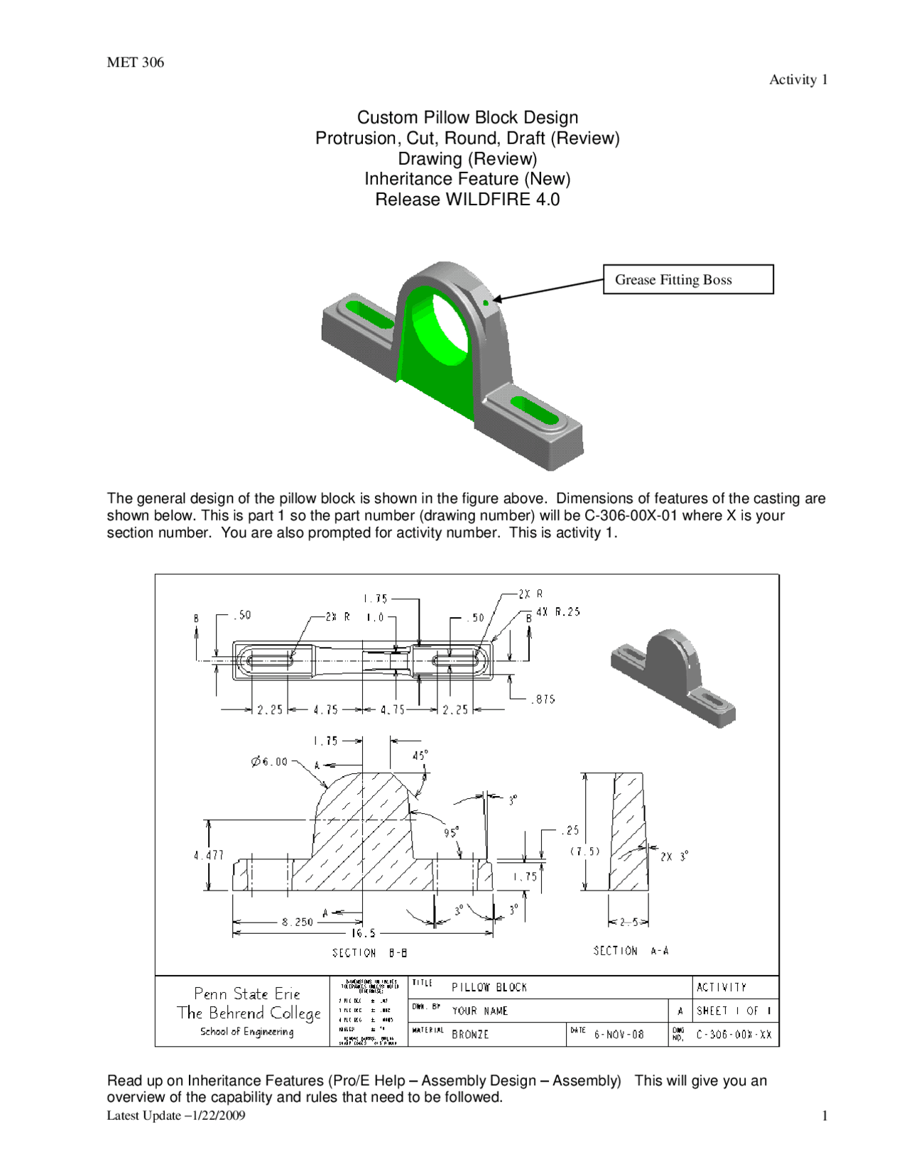 Custom Pillow Block Design Project Activity 1 MET 306 Docsity