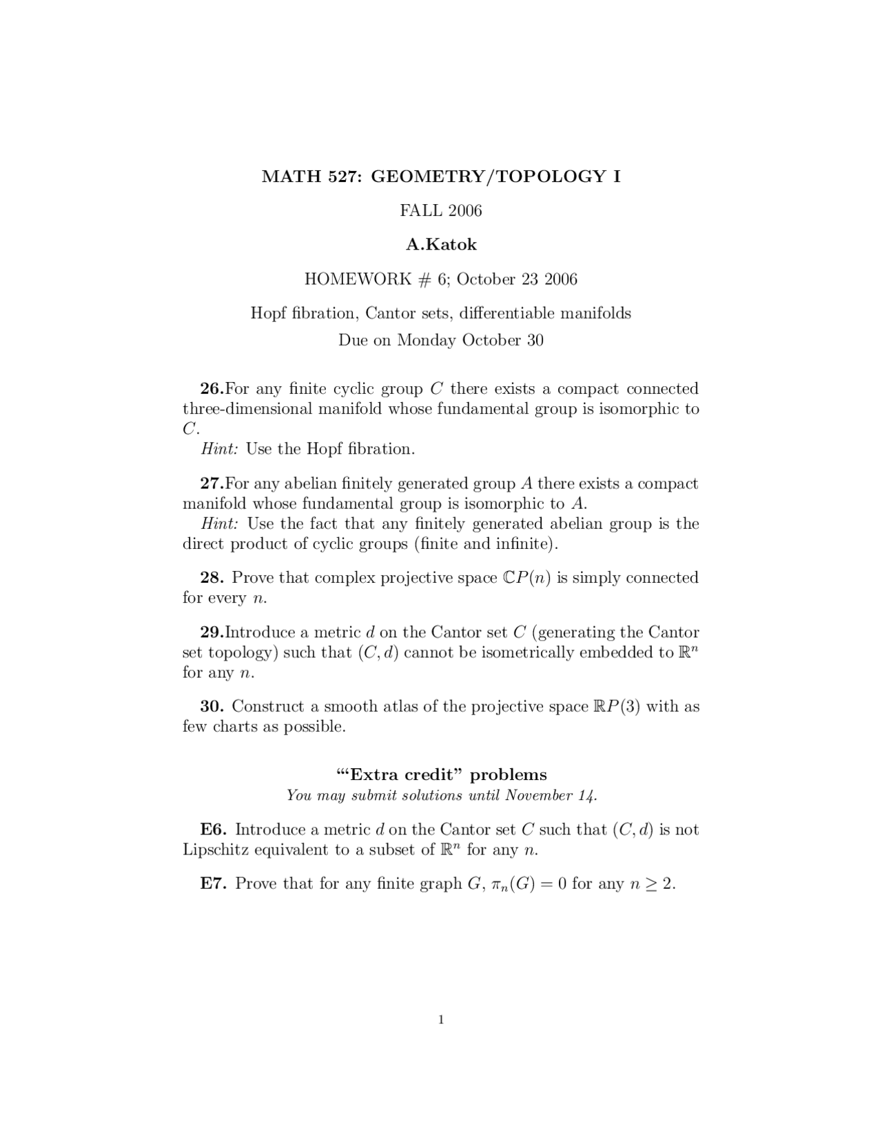 Topology Math Homework Metric and Topological Spaces - Homework 6 | MATH 527 - Docsity