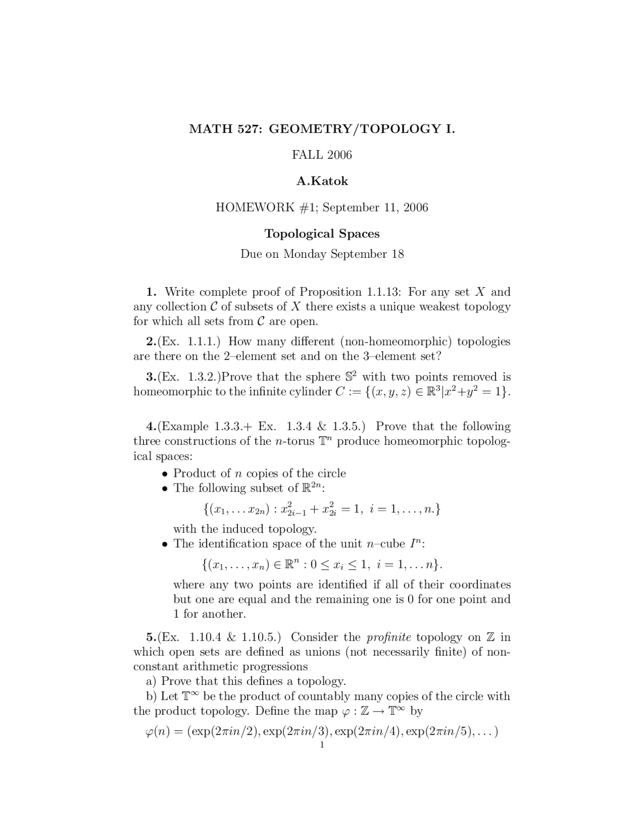 5 Practice Problems on Metric and Topological Spaces - Homework 1 ...