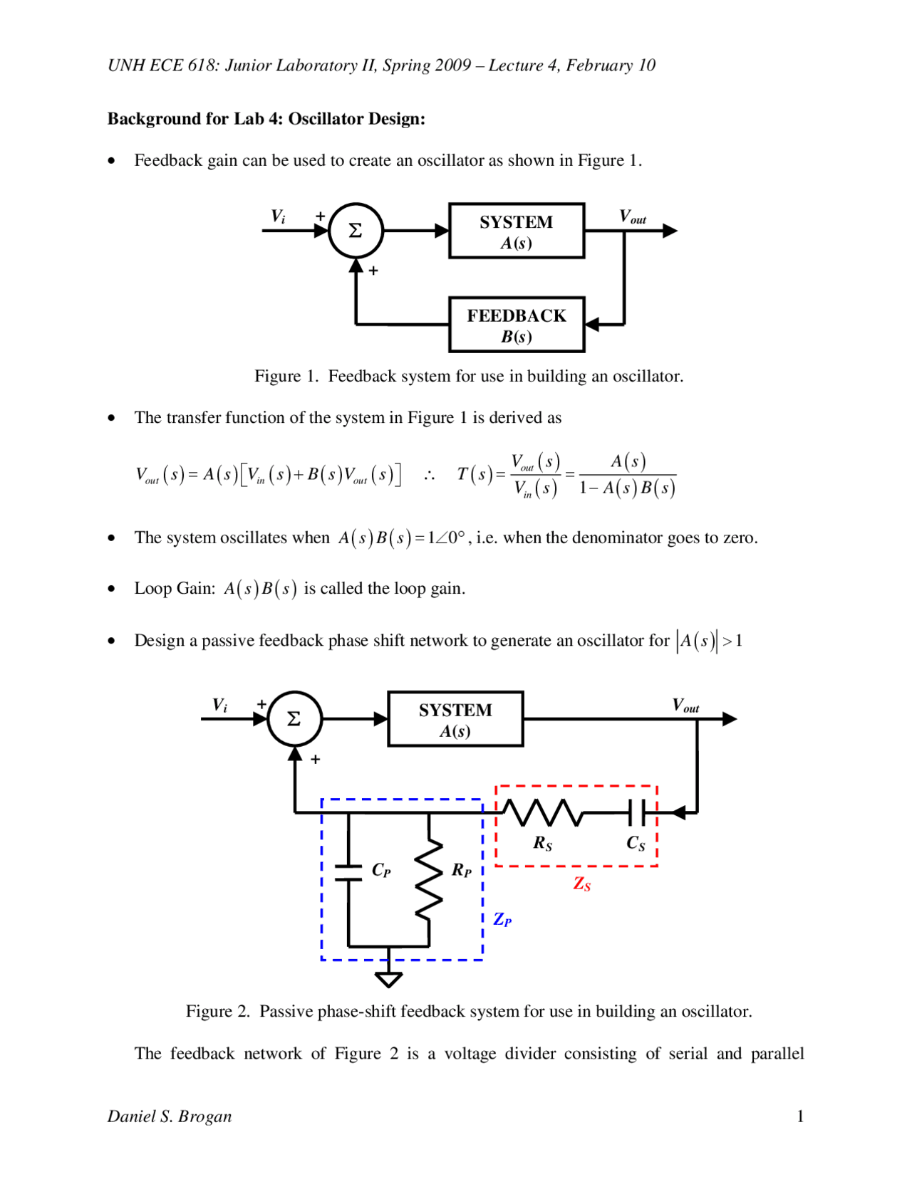 Oscillator Design Transfer Functions of the Systems ECE 618 Docsity