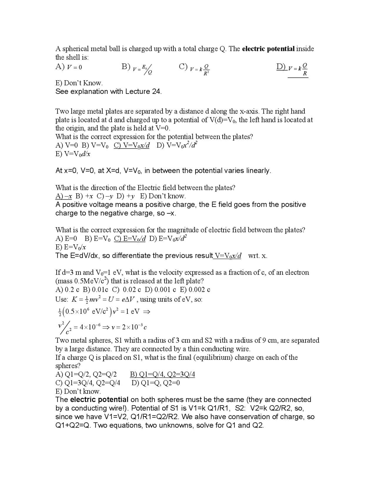 General Physics II Sample Questions with Answer Key PHYS 408
