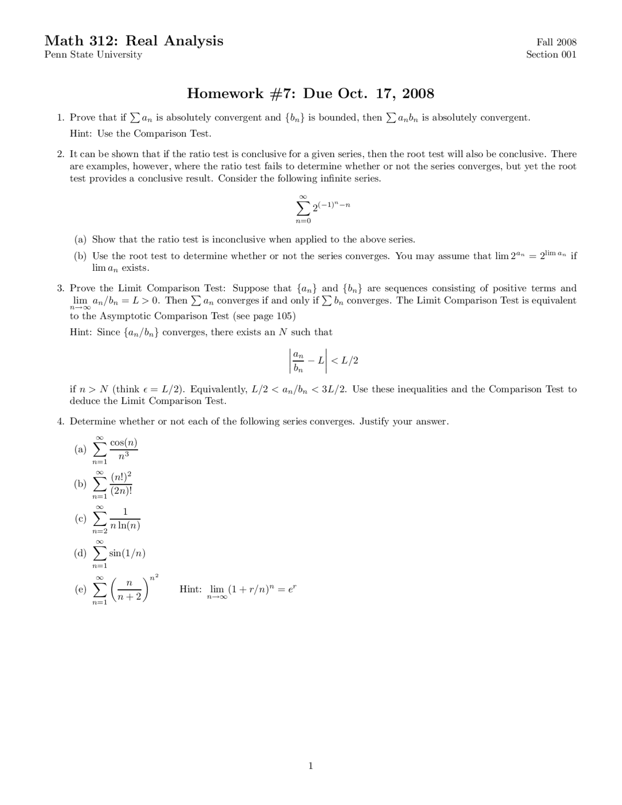 4 Practice Problems on Concepts of Real Analysis - Homework 7 | MATH ...