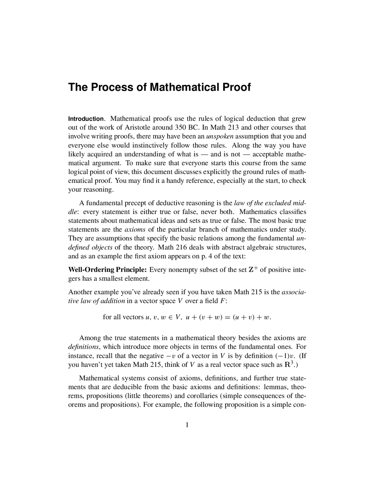 Abstract Math Proofs Notes on The Process of Mathematical Proof - Abstract Algebra I | MATH ...