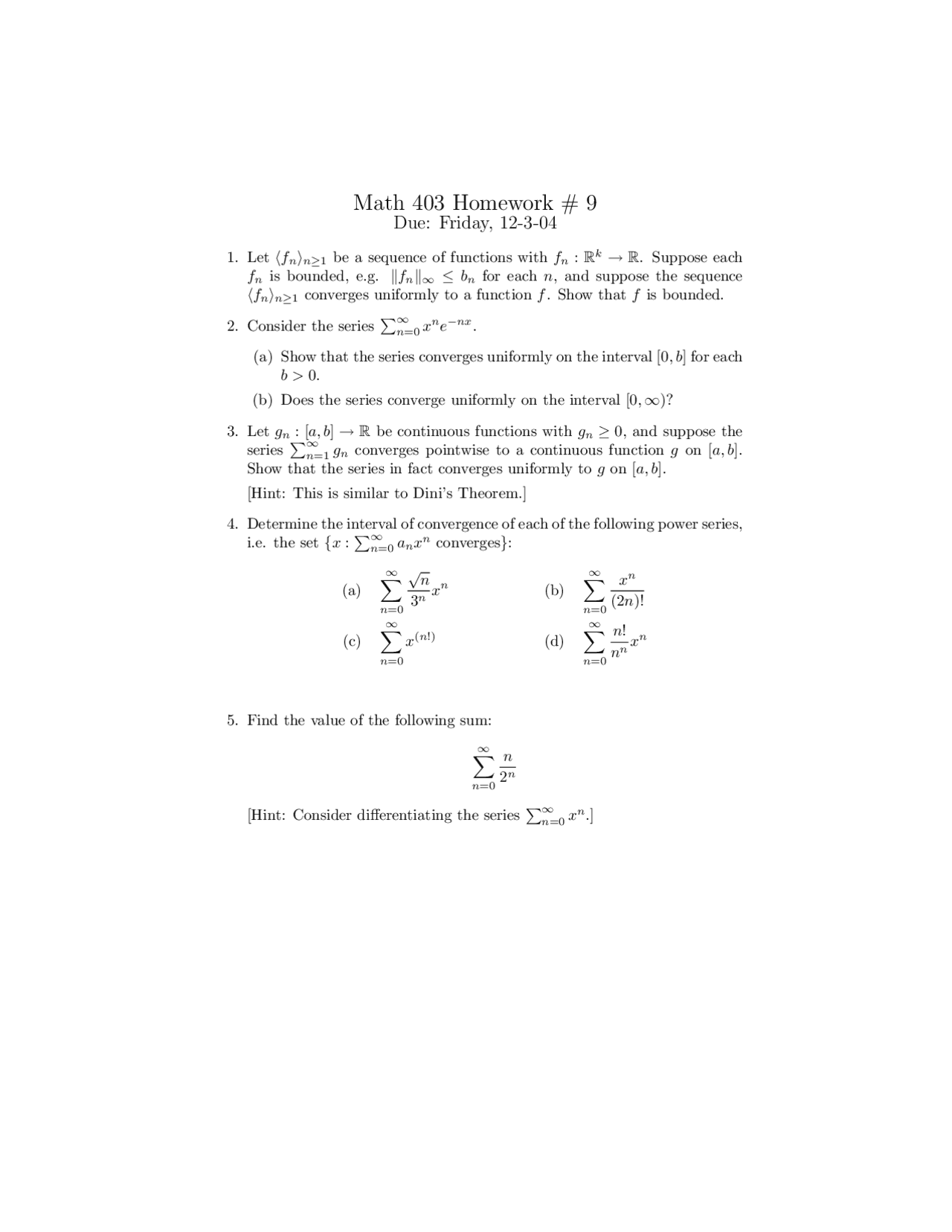 5 Practice Problems on Classical Analysis I - Homework 9 | MATH 403 ...