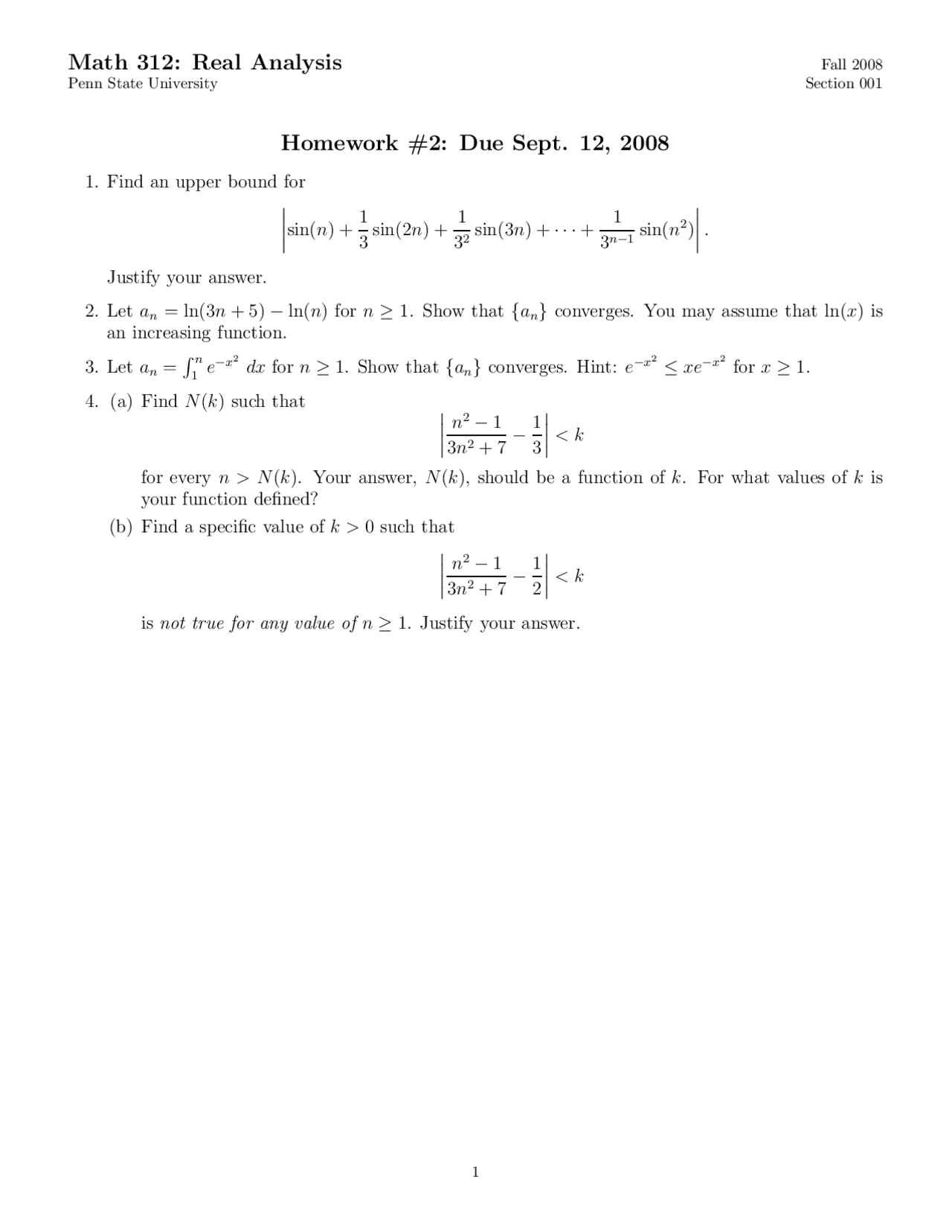 Questions on Concepts of Real Analysis - Assignment II | MATH 312 - Docsity