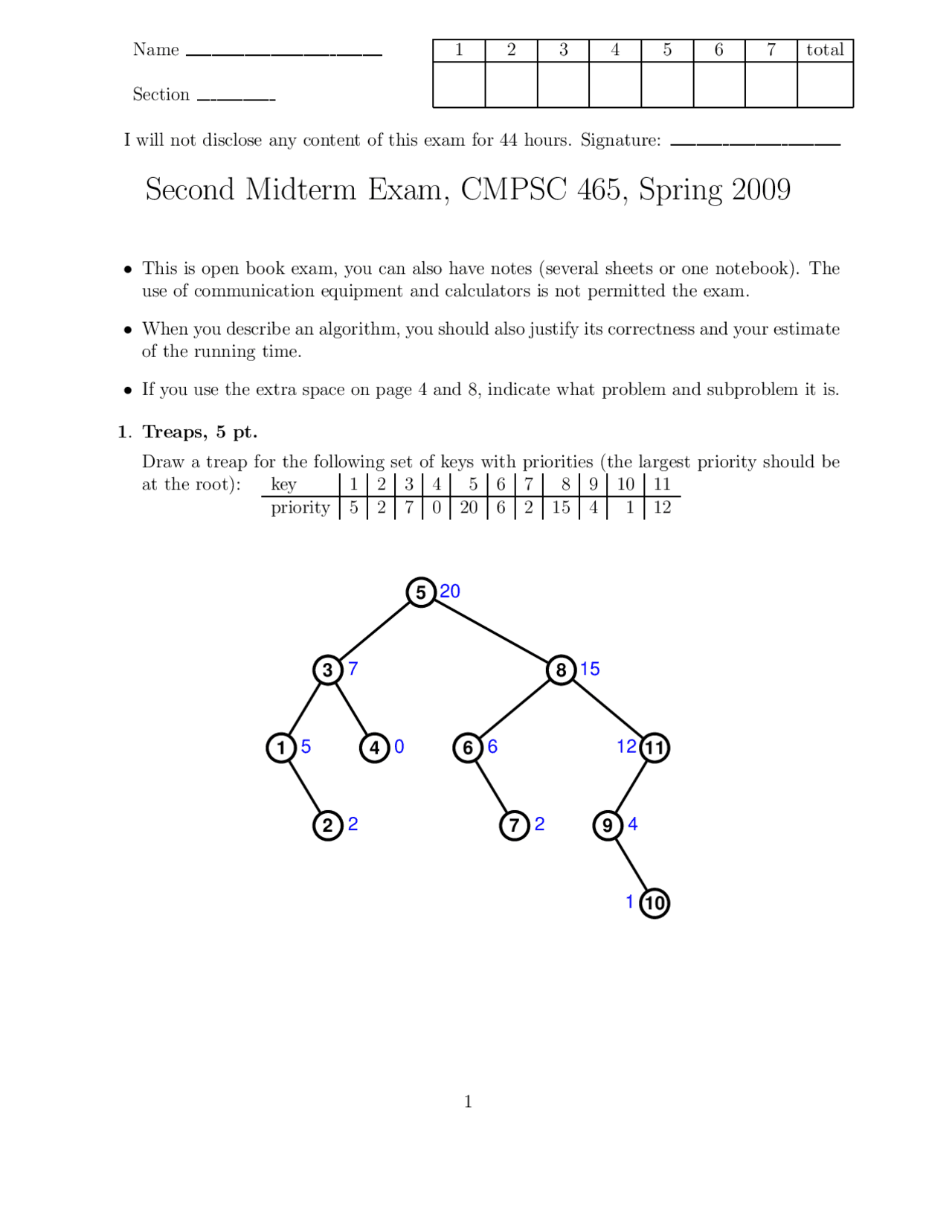 Second Midterm Exam - Data Structures and Algorithms | CMPSC 465 ...