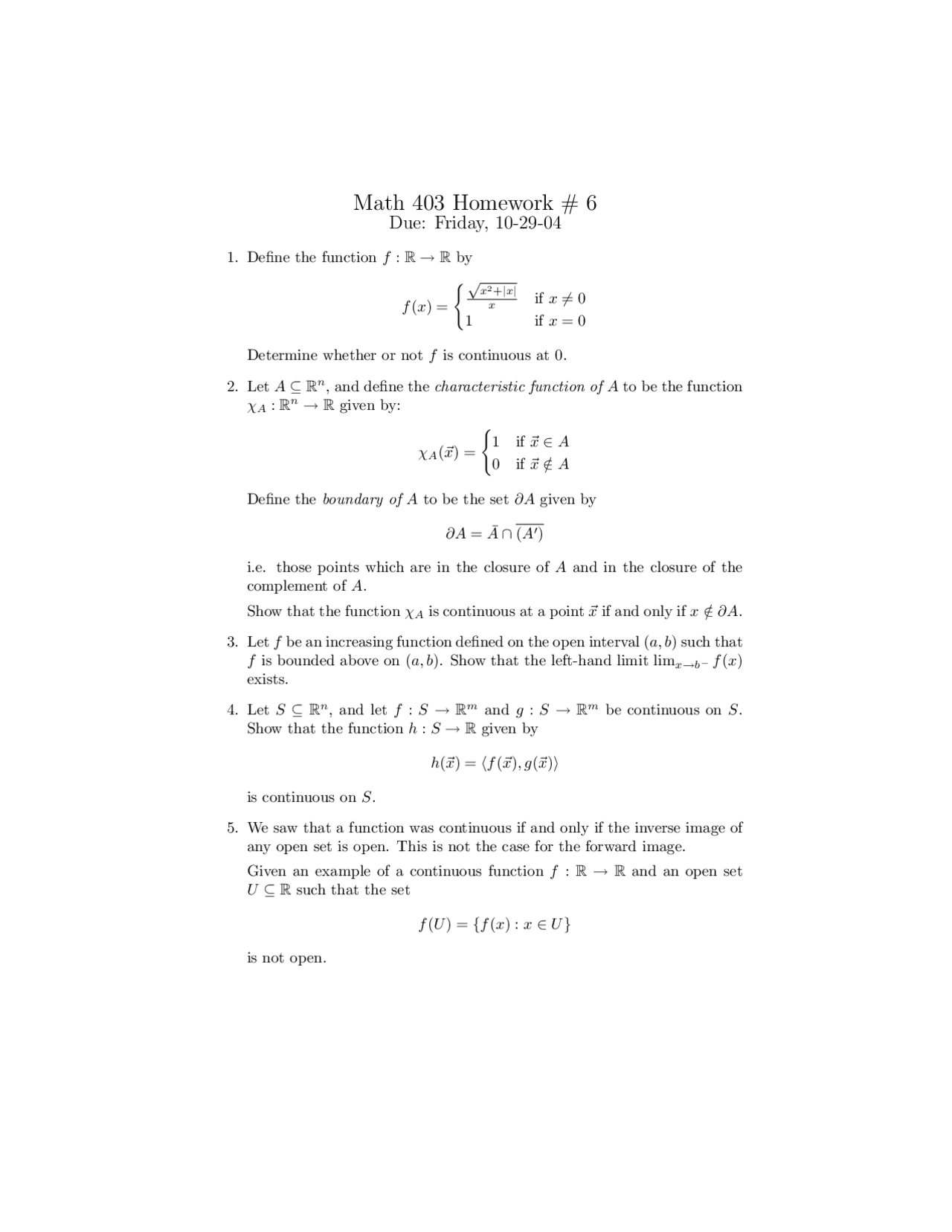 Classical Analysis Math 5 Practice Problems on Classical Analysis I - Homework 6 | MATH 403 ...