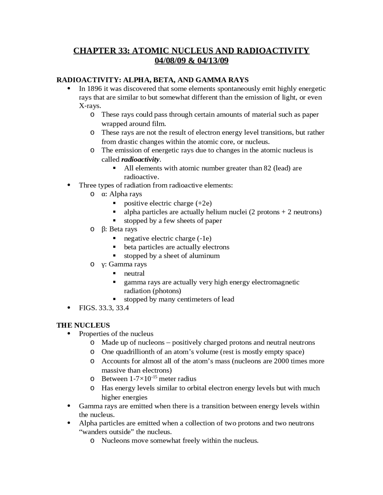 Radioactivity Notes Guide Atomic Nucleus and Radioactivity - Lecture Notes | Phys 108 - Docsity