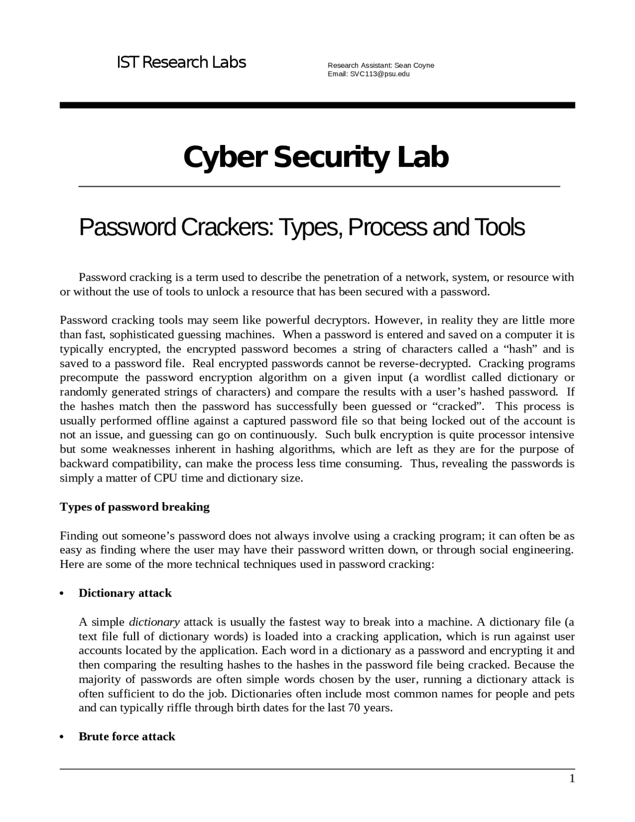 Password Crackers Types, Process and Tools Cyber Security Lab IST 451 Docsity