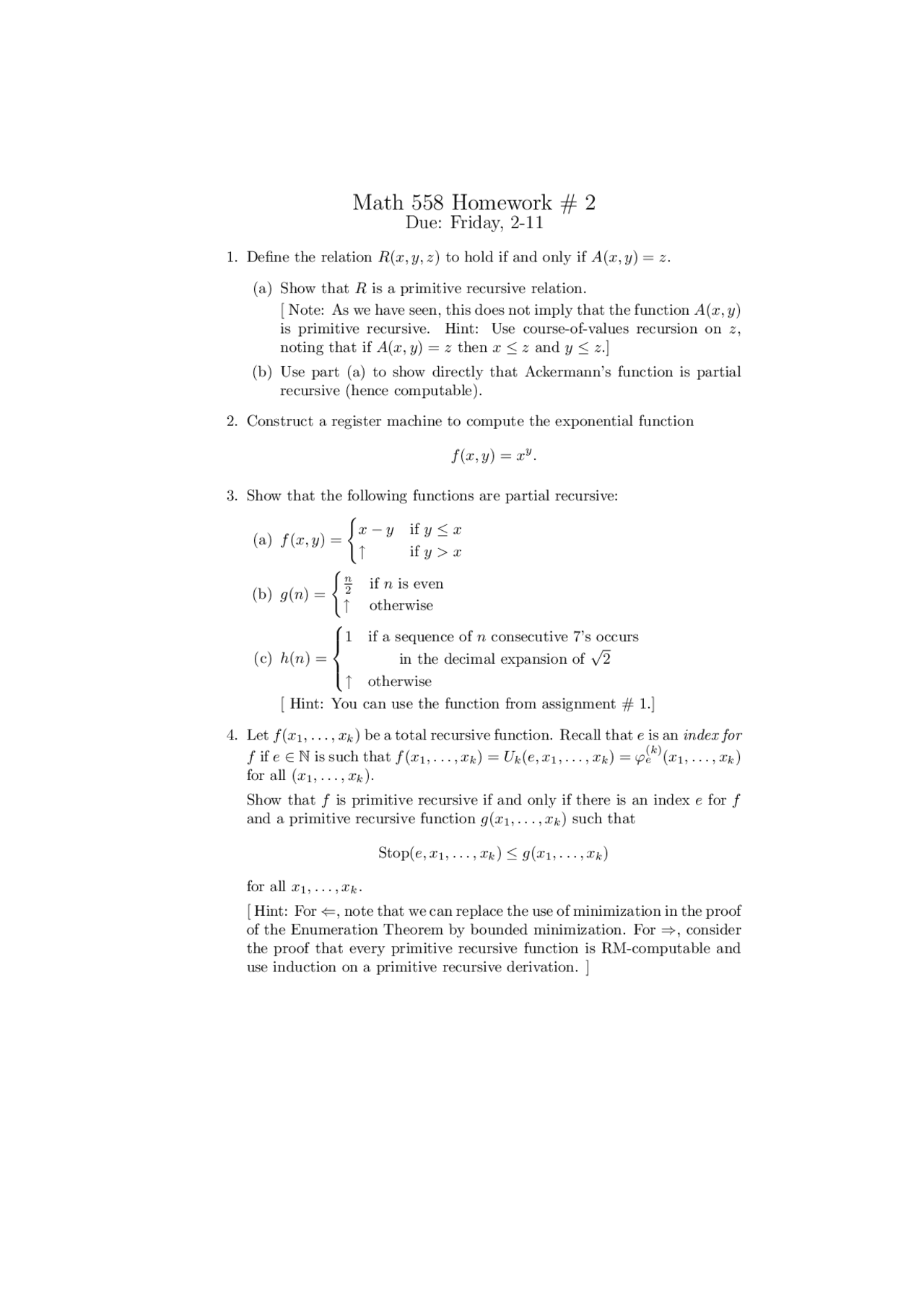 Homework 2 With 4 Practice Problems On Foundations Of Mathematics I Math 558 Docsity