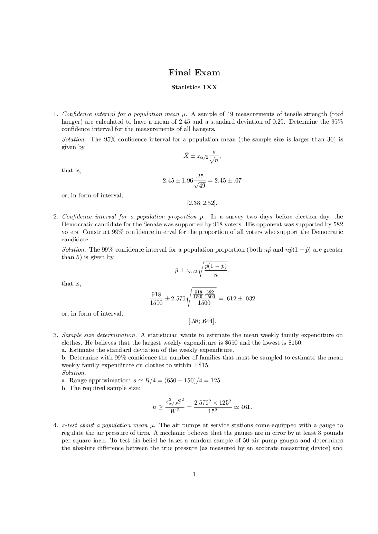 Statc1000 Math Question Introduction to Statistics I - Final Exam | STAT 1000 - Docsity