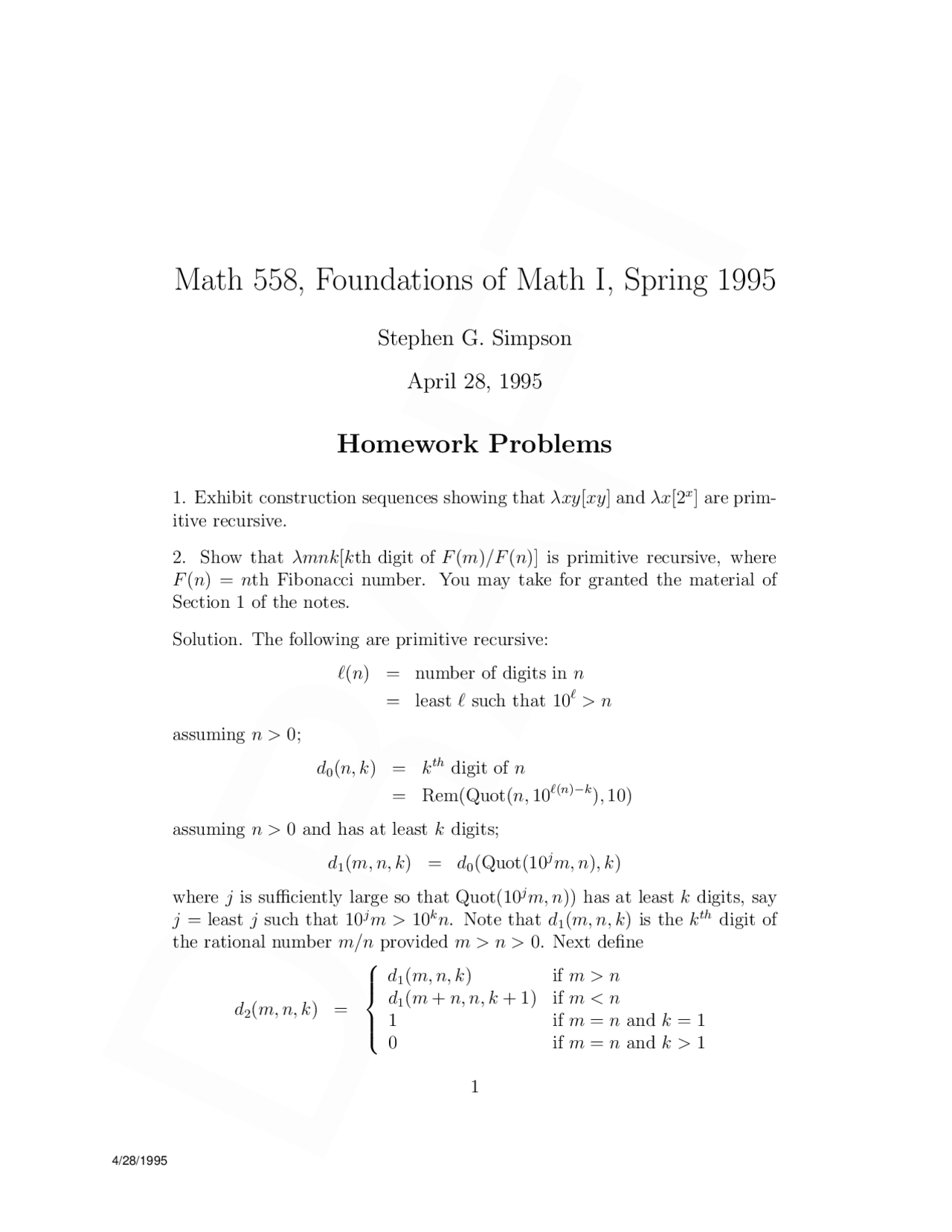 14 Homework Problems on Foundations of Mathematics I | MATH 558 - Docsity