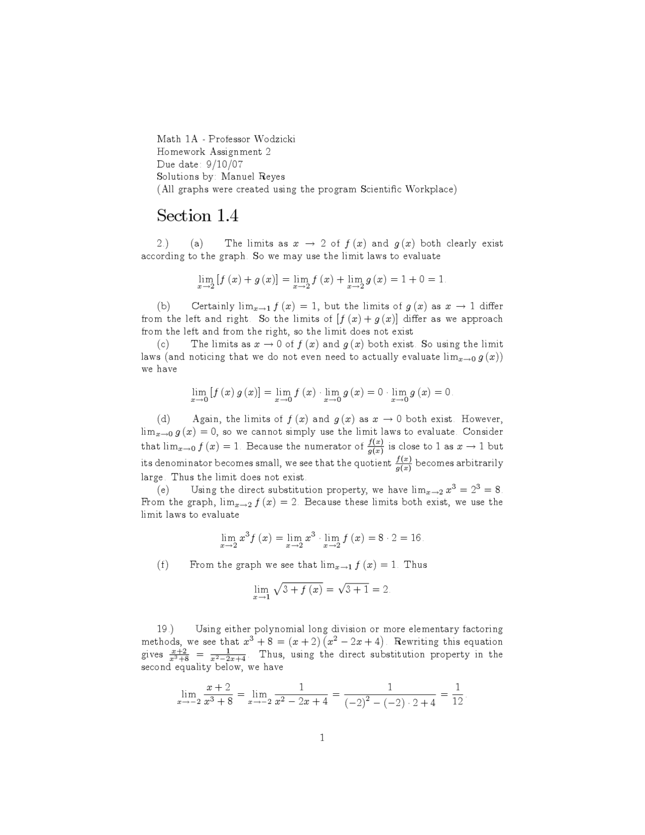 Homework Assignment 2 - Introduction Calculus | MATH 1A - Docsity